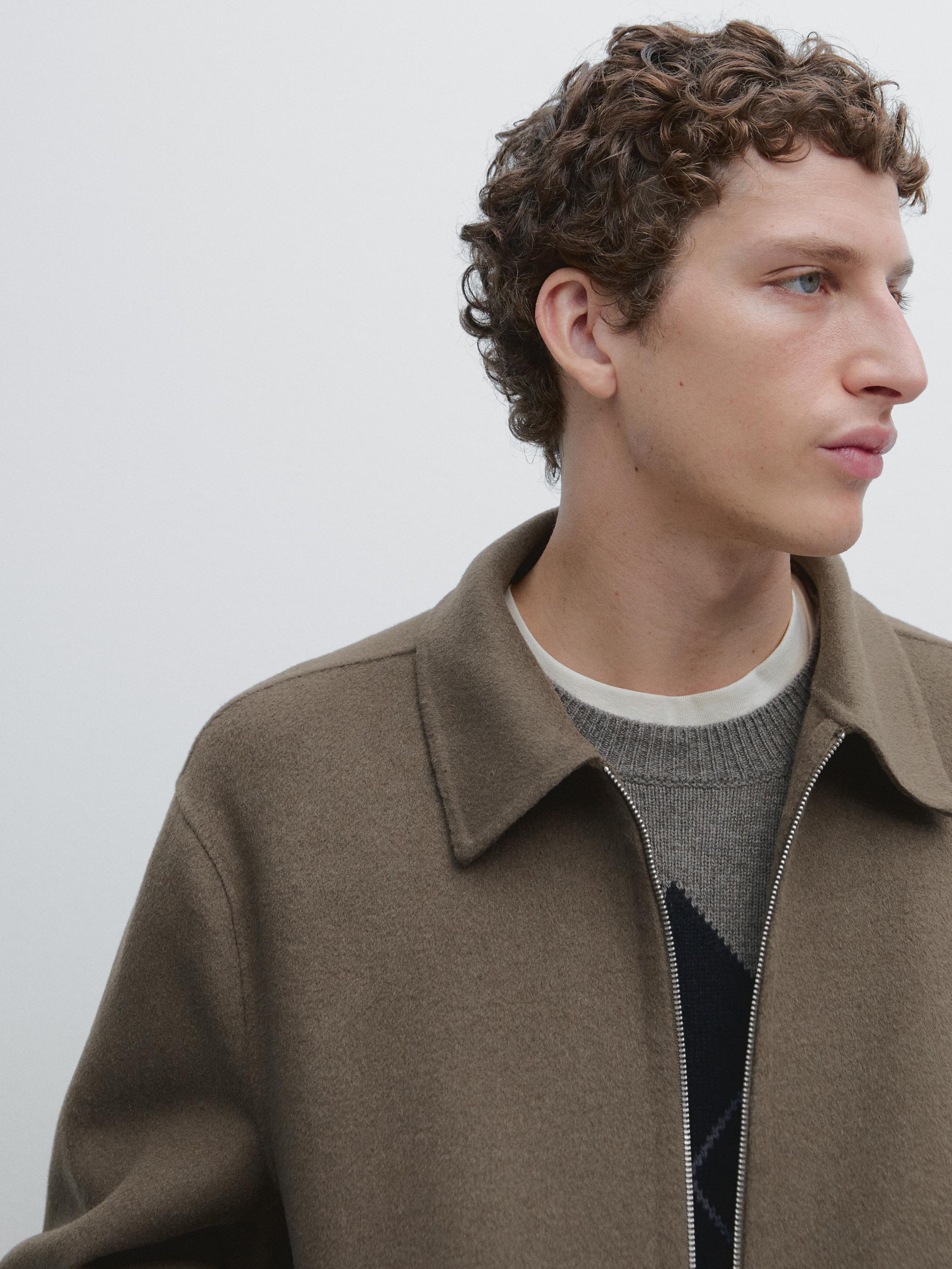 Wool blend jacket with pockets — GREENISH