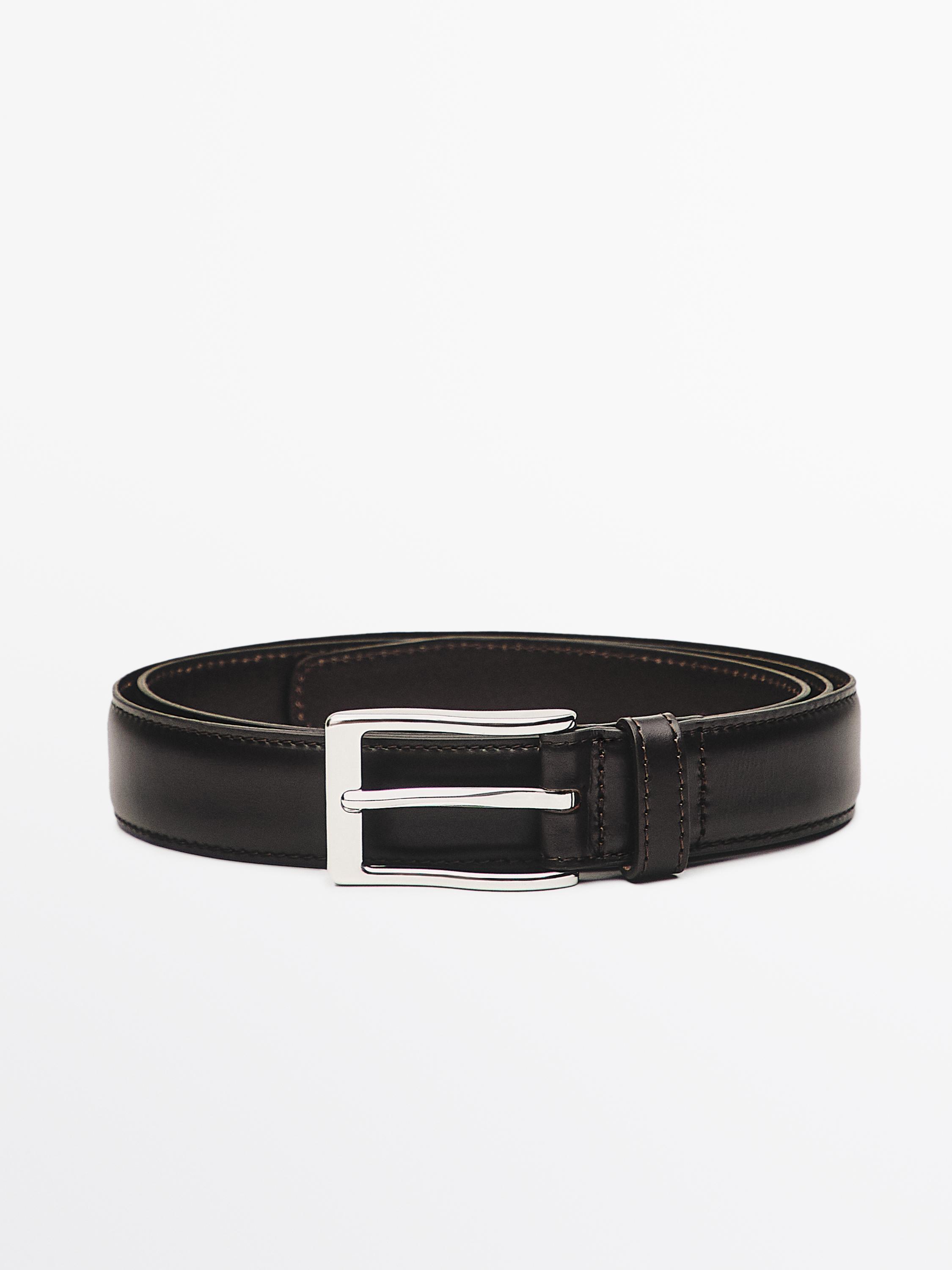 Smart nappa leather belt with topstitching — BROWN