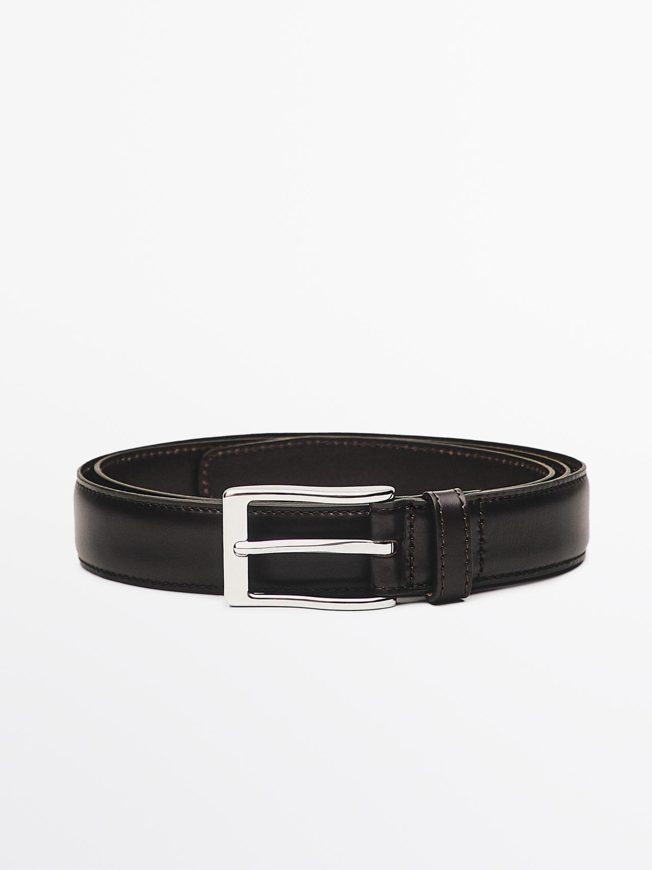 Cinturón Vestir Pespunte Piel Napa - Marrón - 85 - Massimo Dutti - Hombre