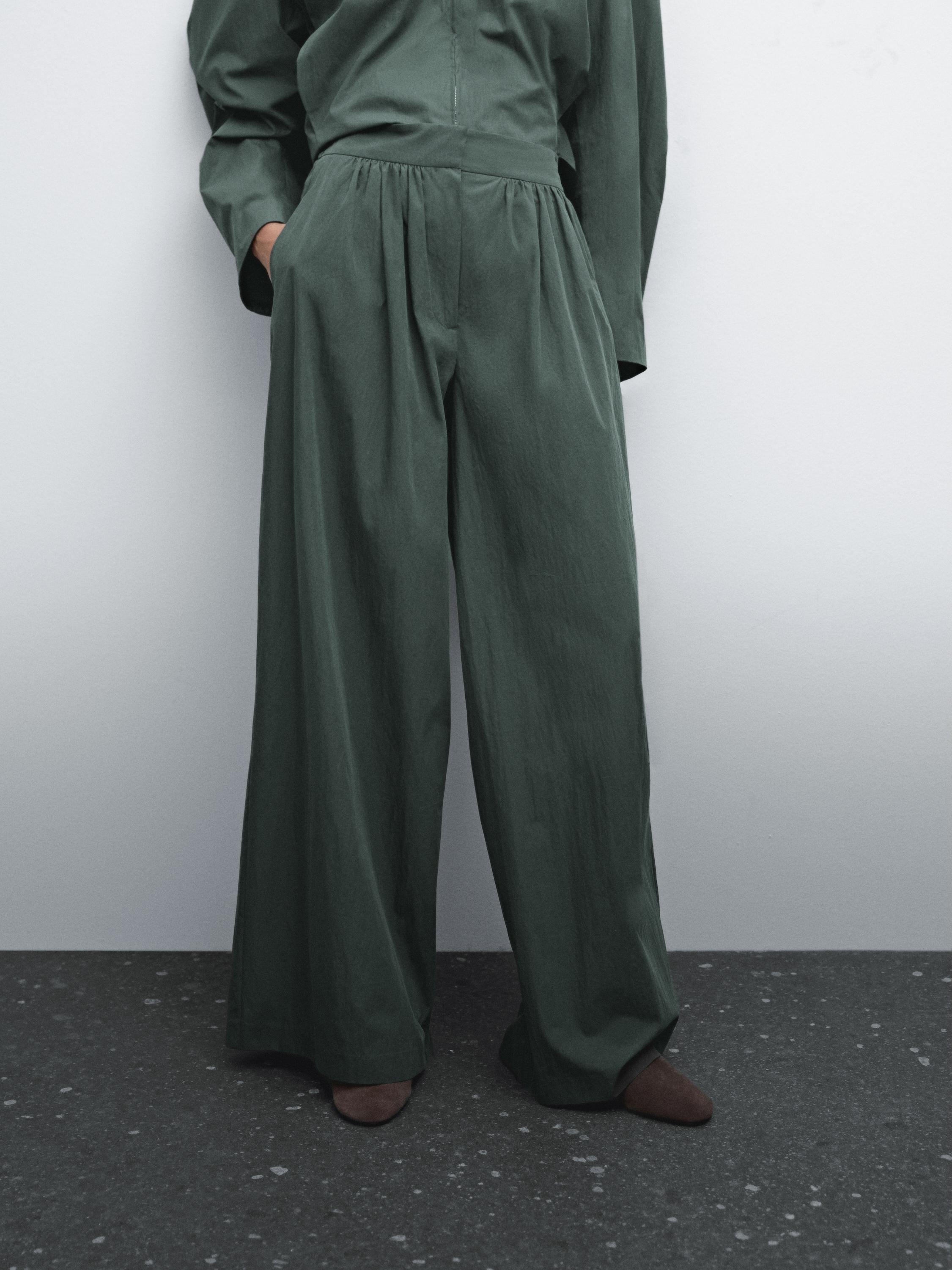 Poplin trousers with elasticated waistband
