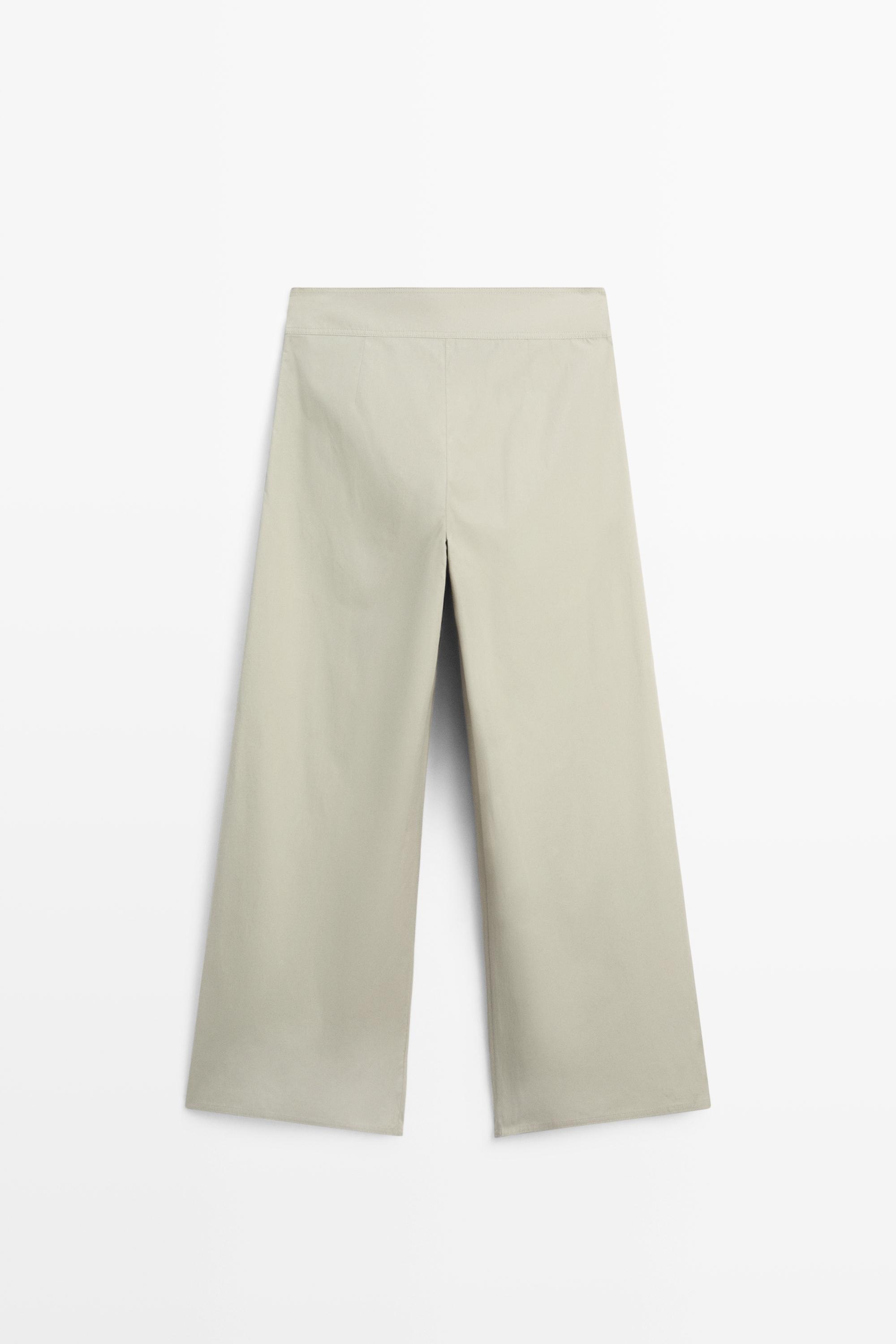 Wide-leg pants with pleated sash detail — Greyish green