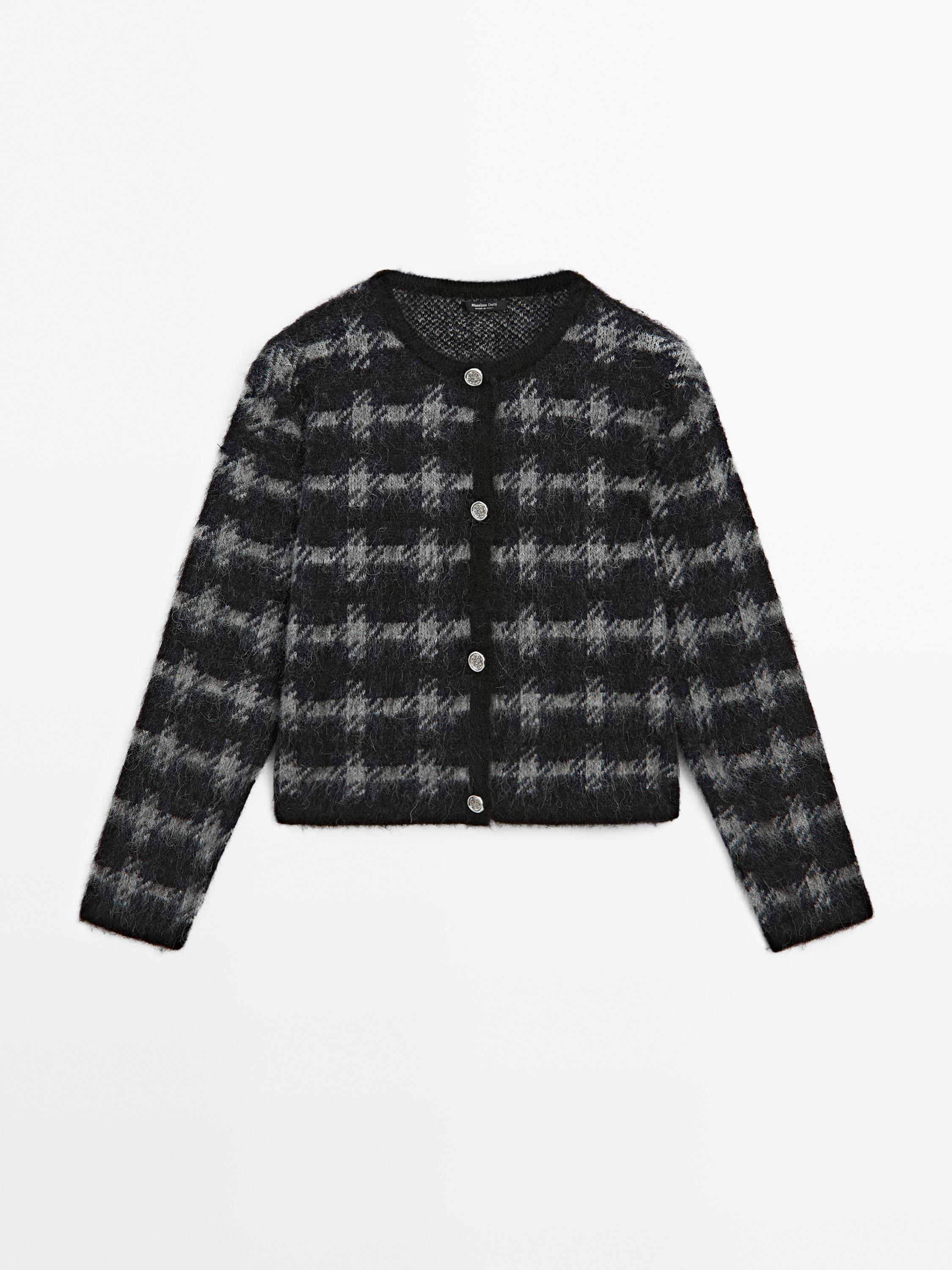 Check cardigan with metal buttons