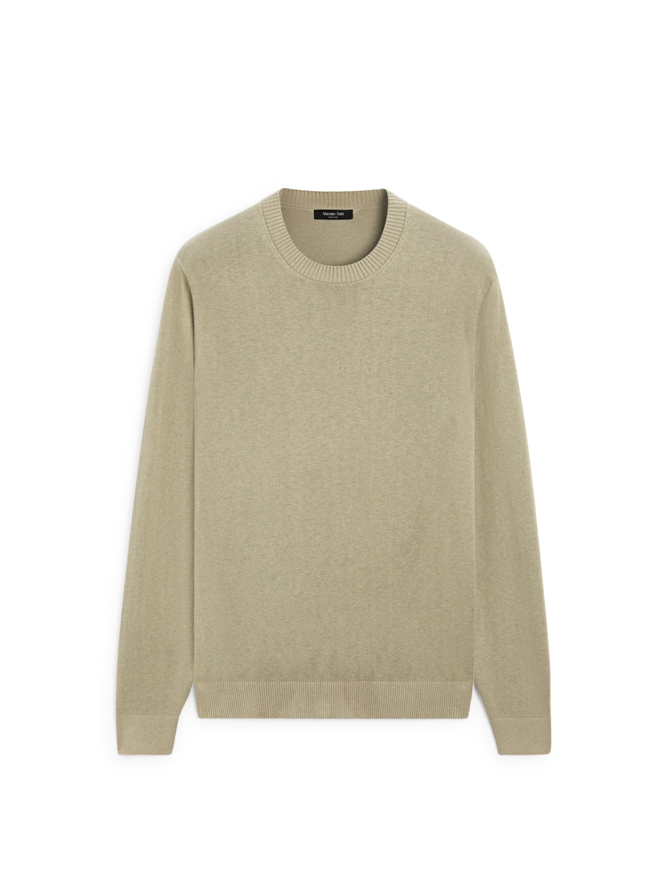 Knit cotton and wool sweater with crew neck — PALE GREEN