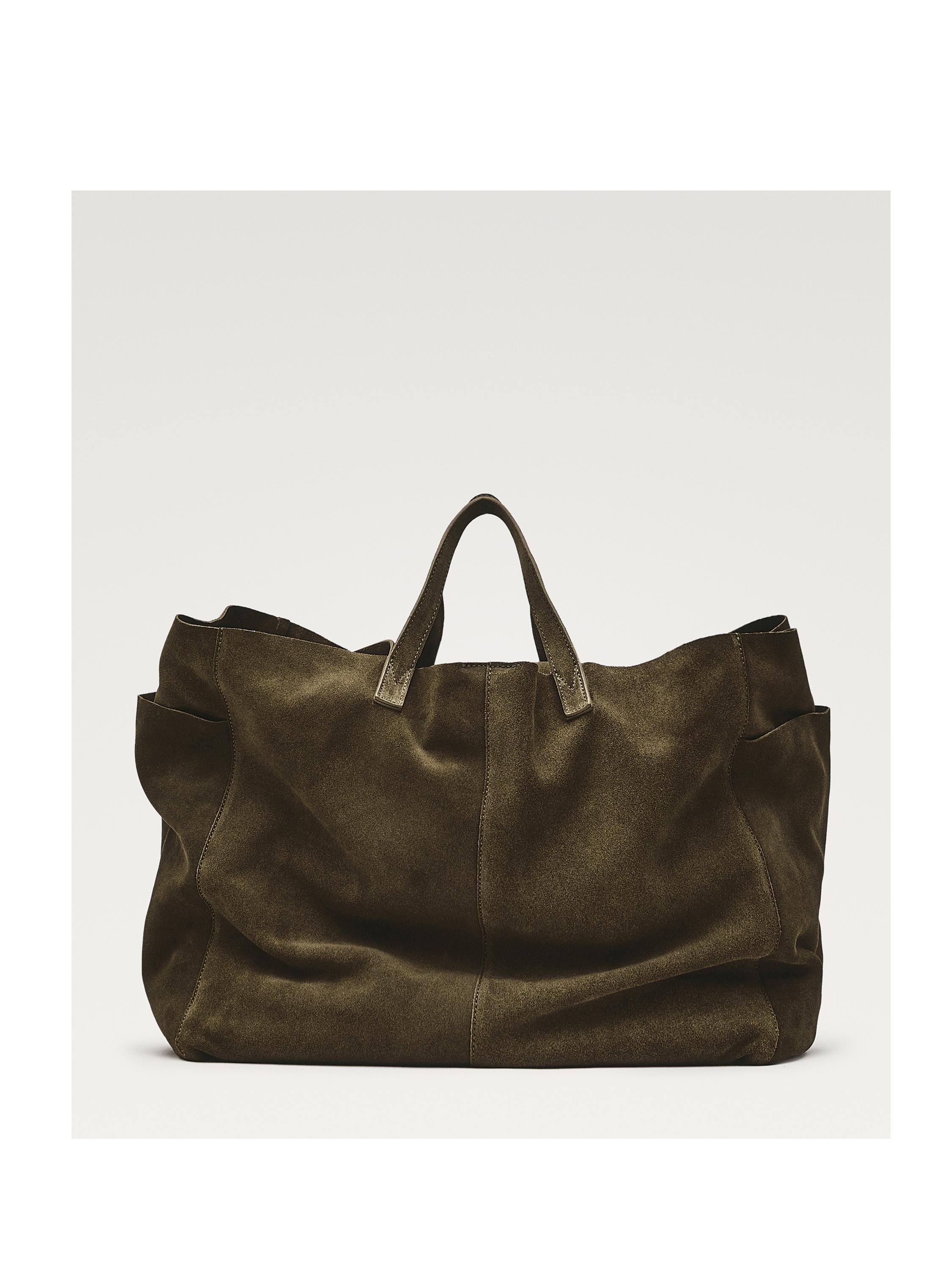 Leather and split leather maxi shopper bag