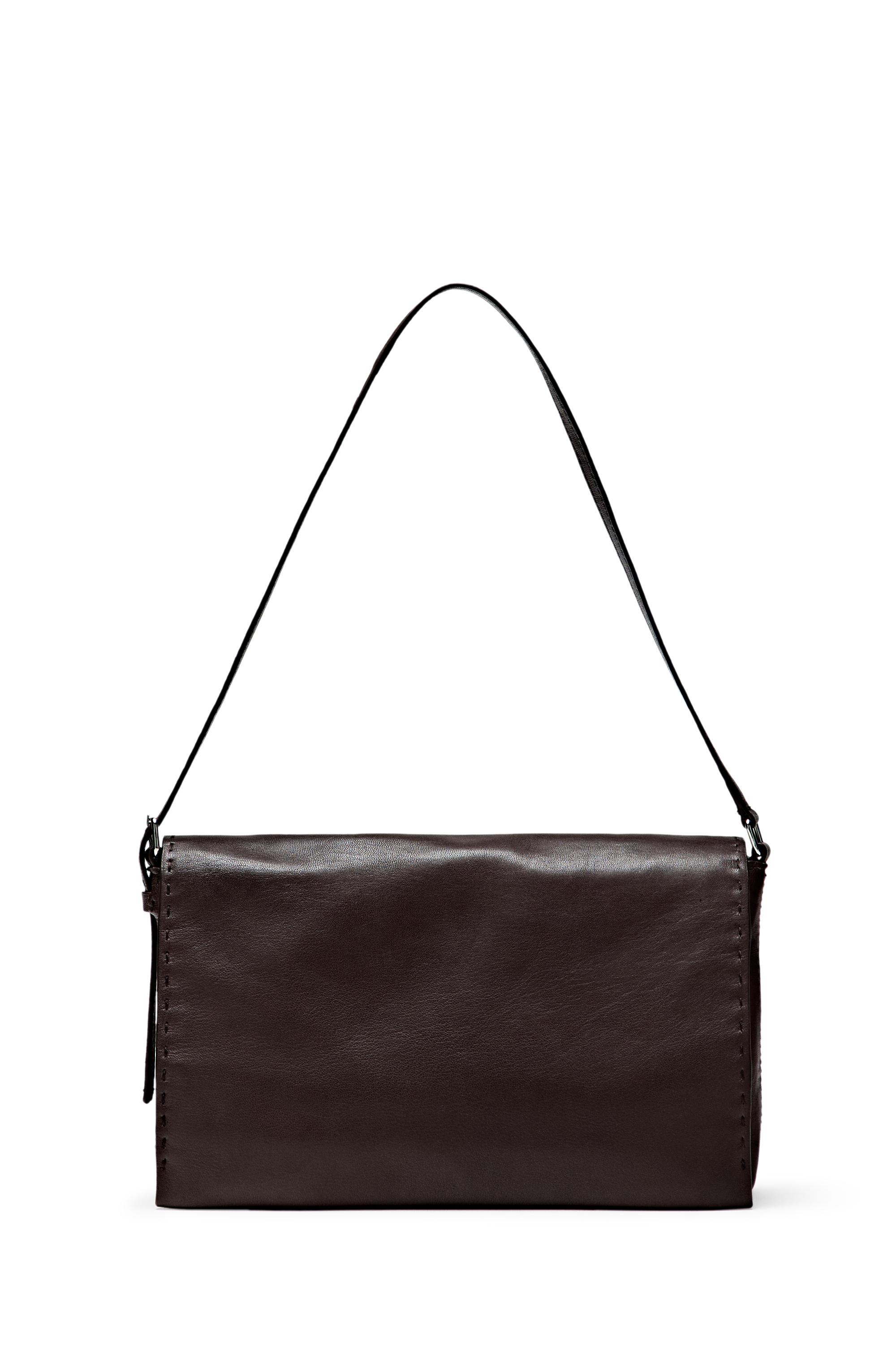 Nappa leather crossbody bag with topstitching — BROWN