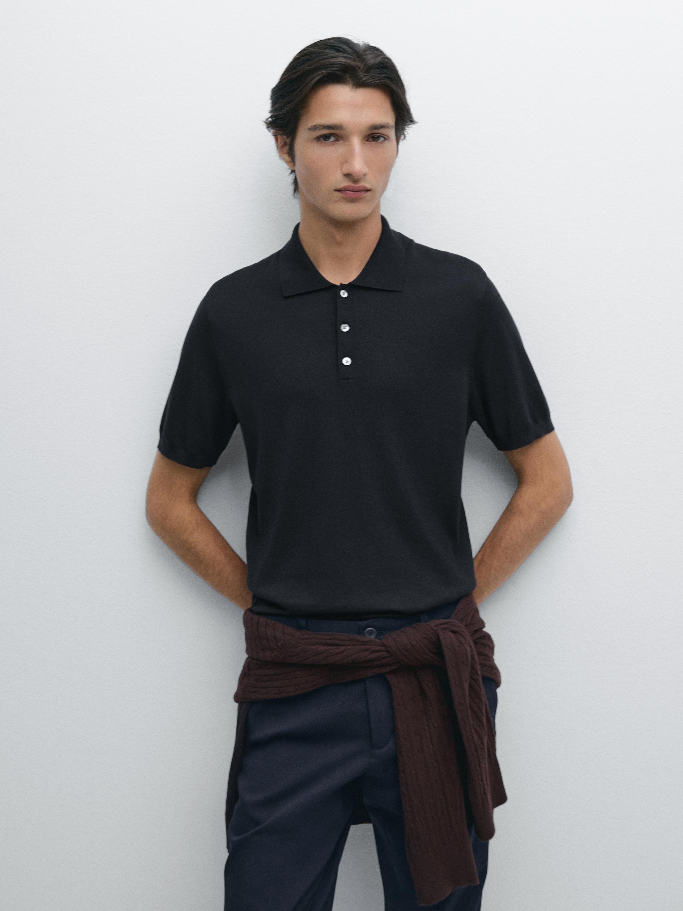 Cotton blend knit polo shirt