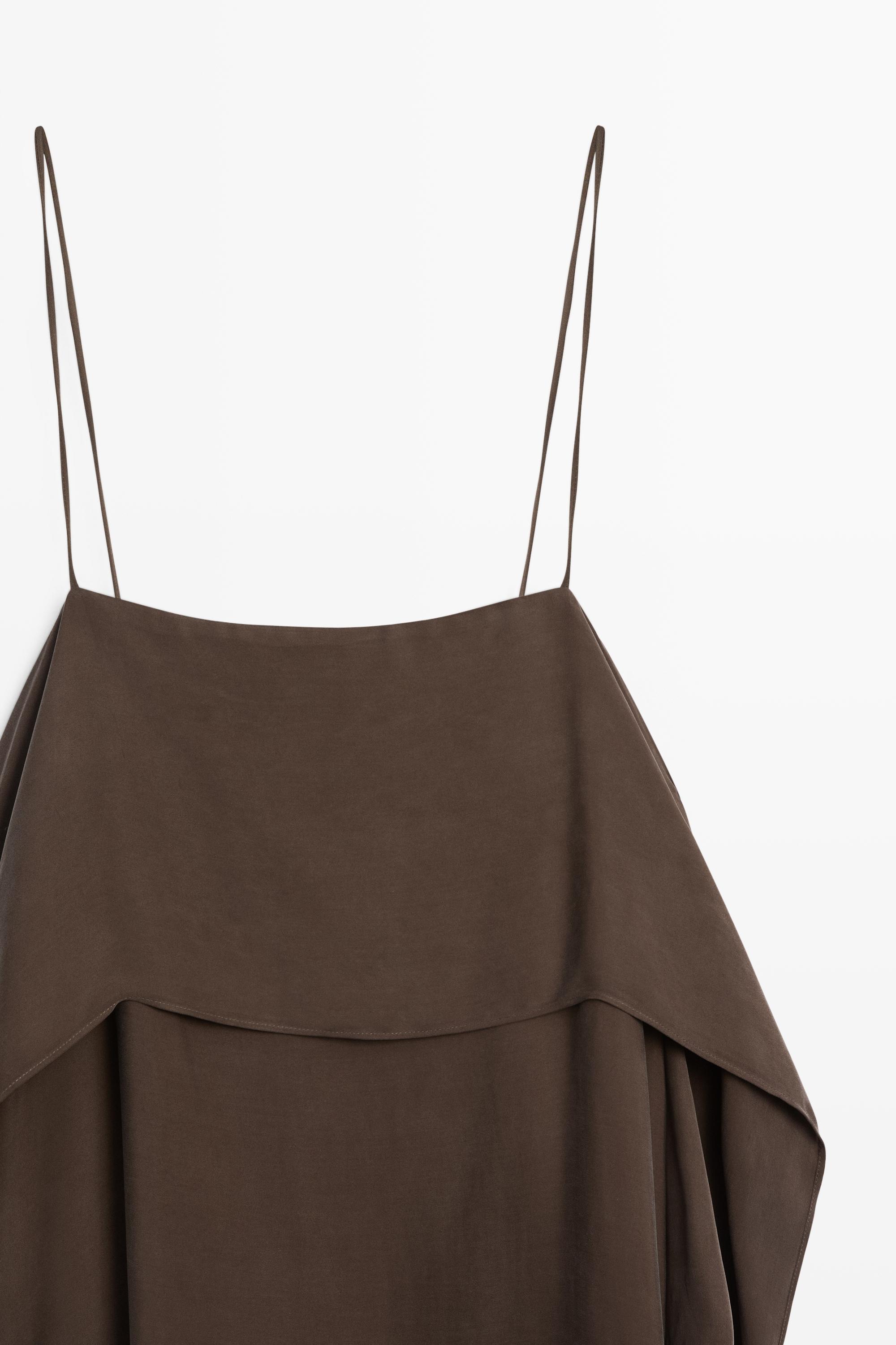 Strappy mini dress with ruffle detail — BROWN