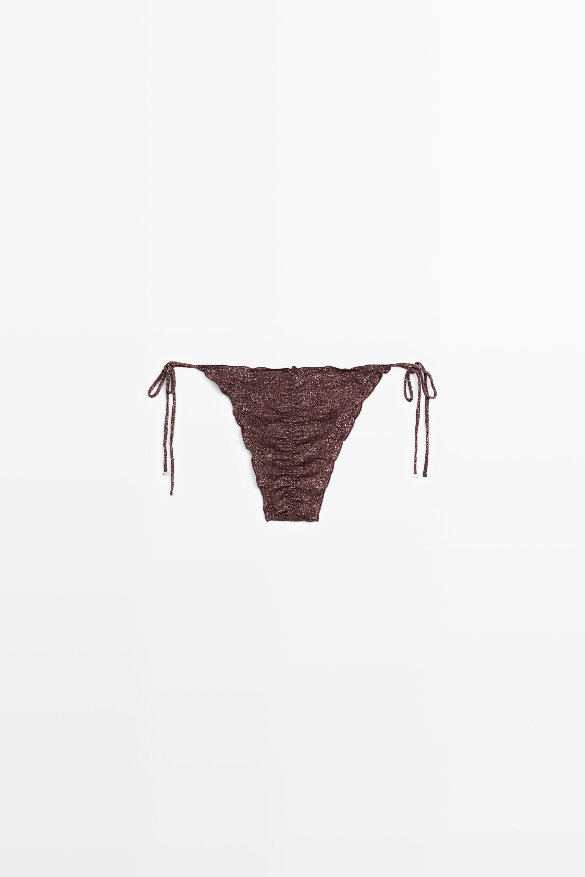 Shimmery ruffled bikini bottoms — BROWN