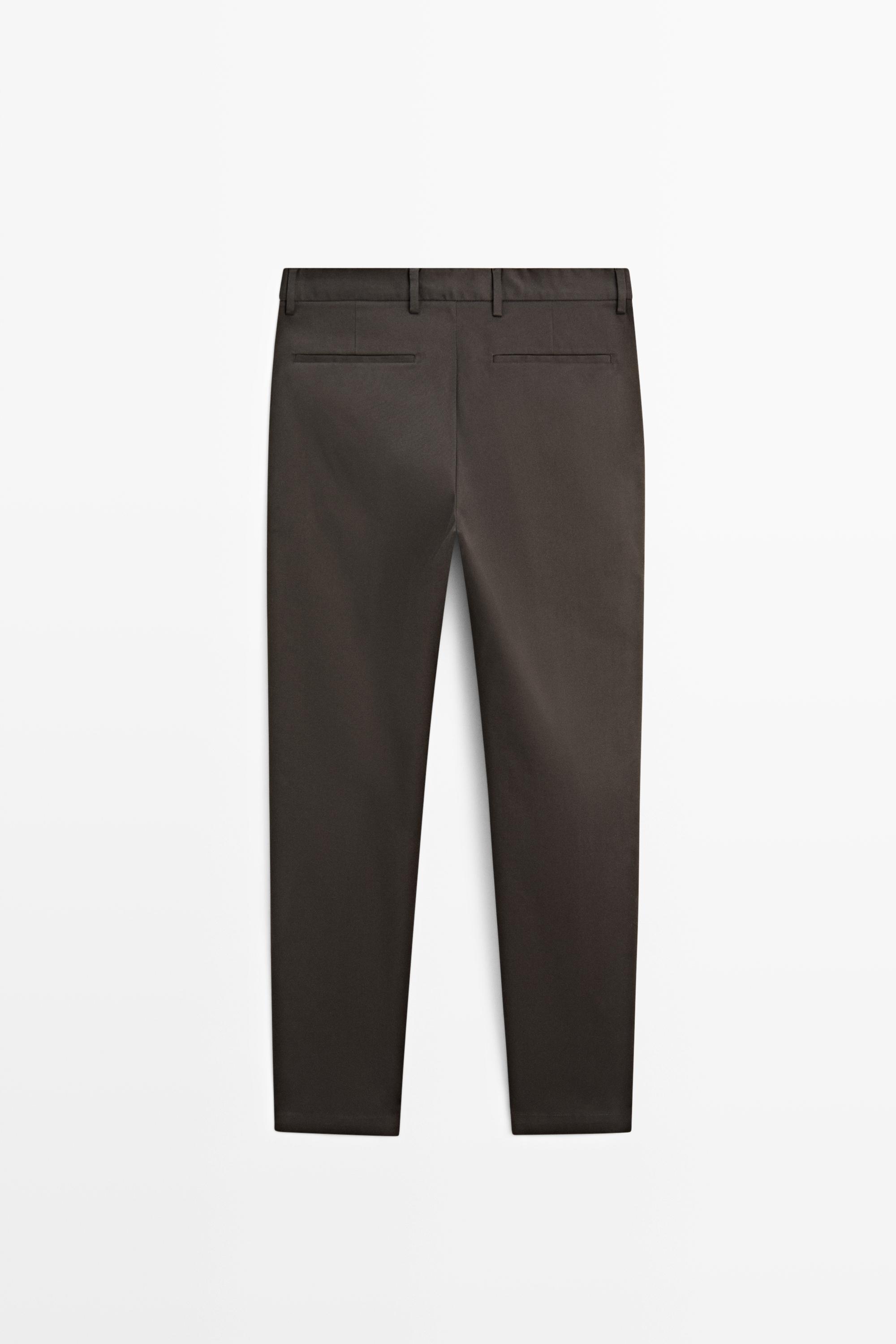 Cotton blend slim fit pants — BROWN