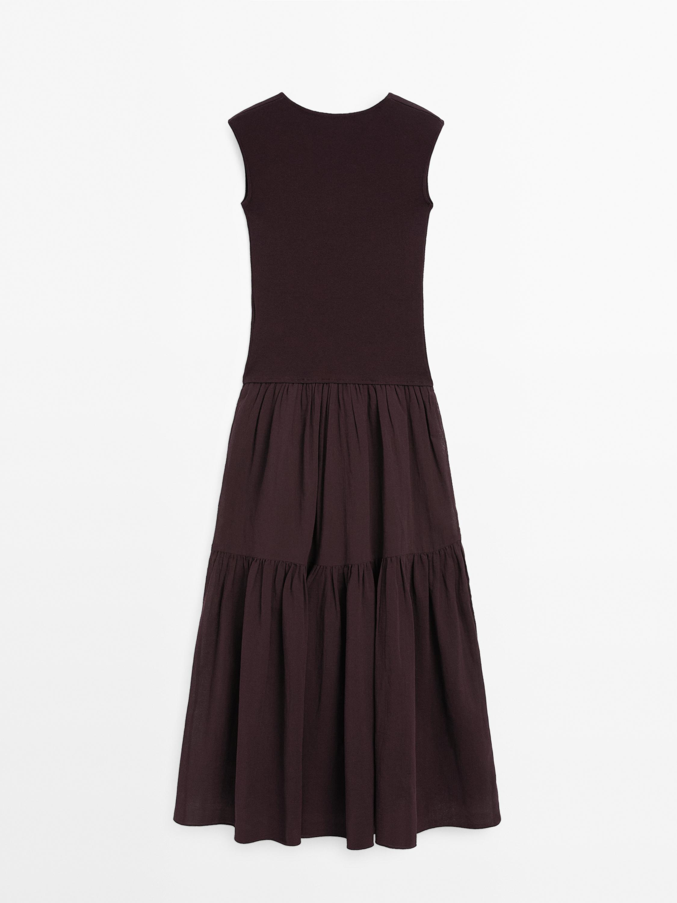 Cotton blend contrast flounce dress
