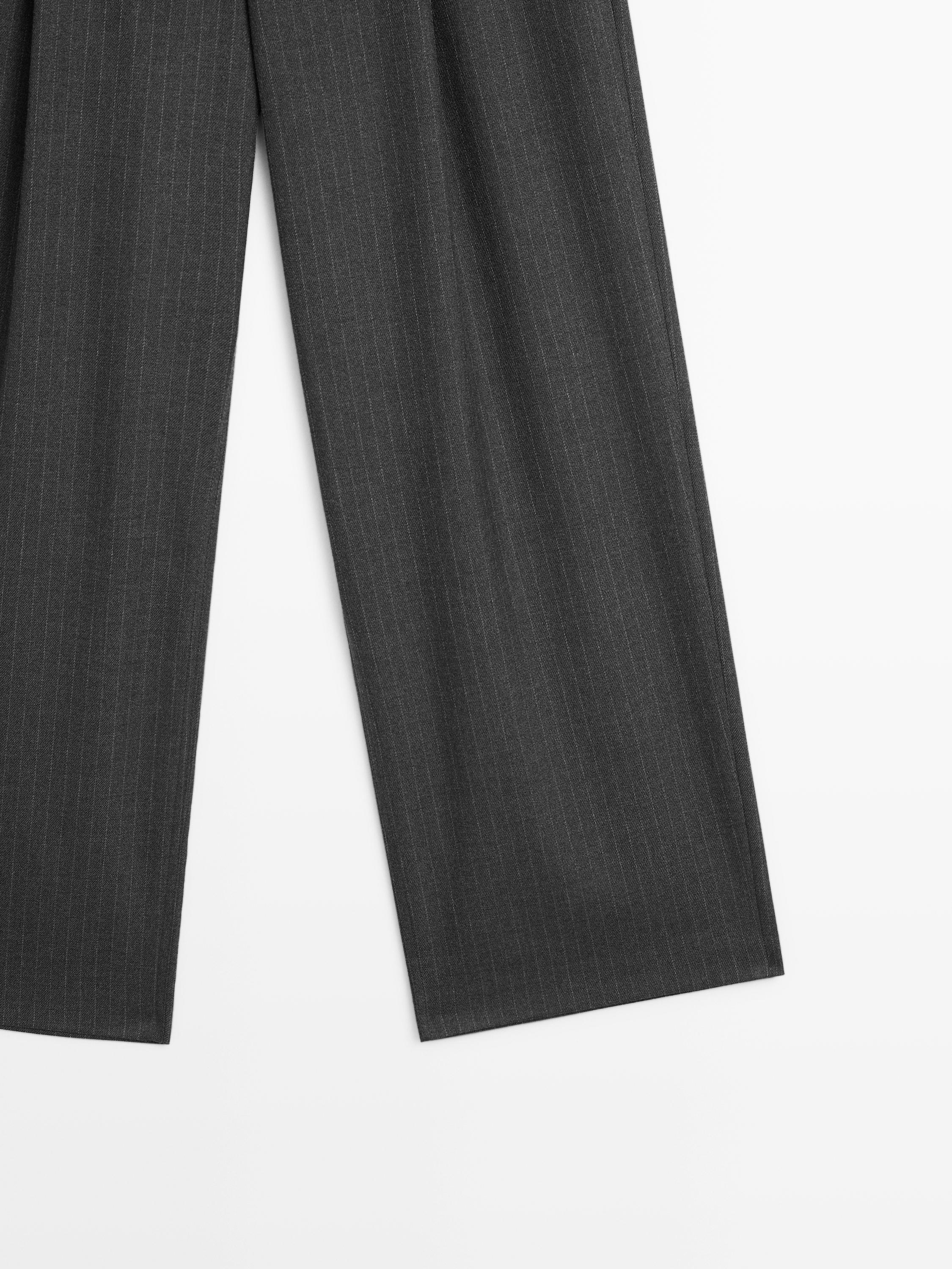 Mid-rise wide-leg pinstripe trousers