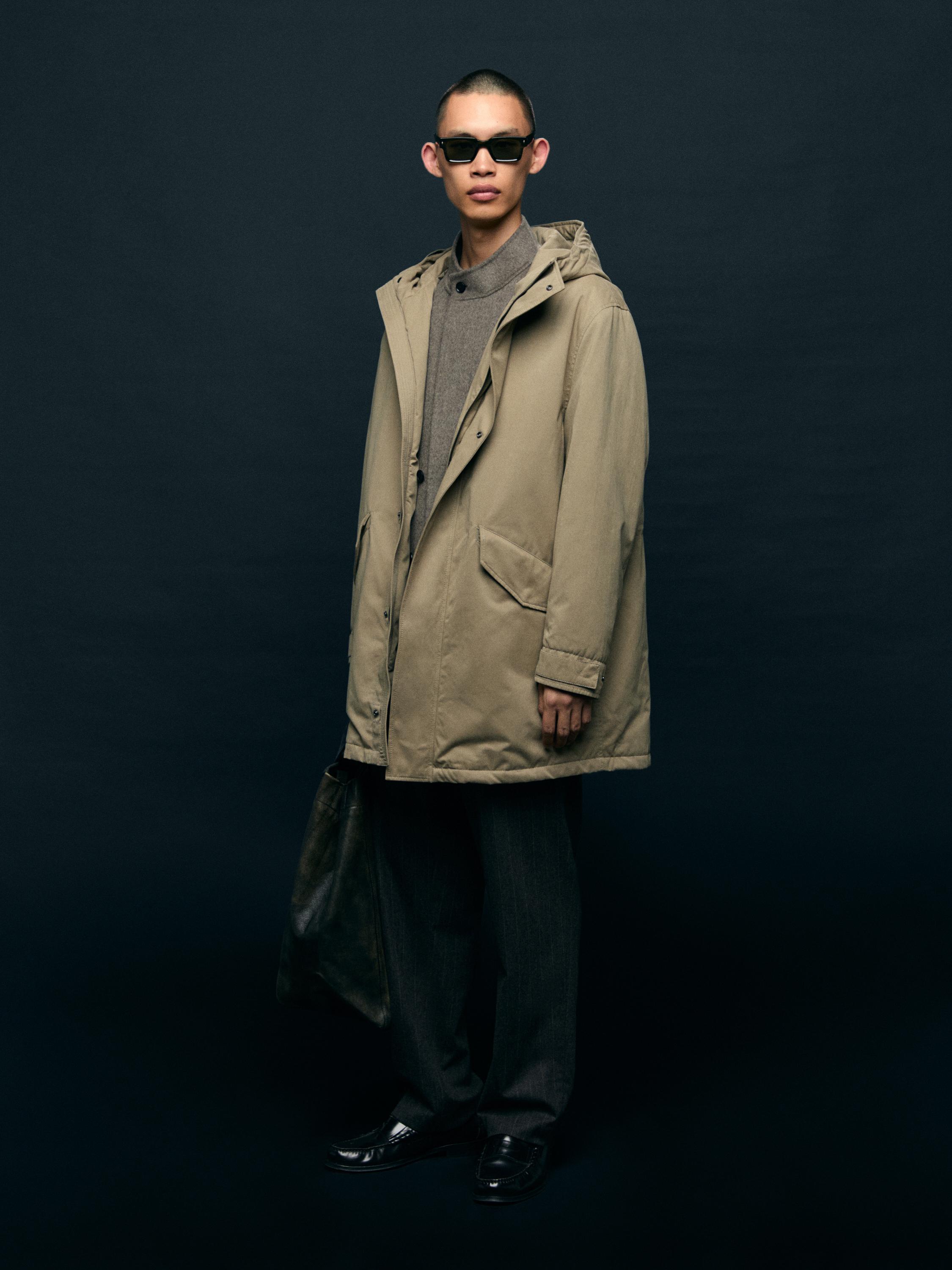 Parka made of water-repellent peach-effect fabric