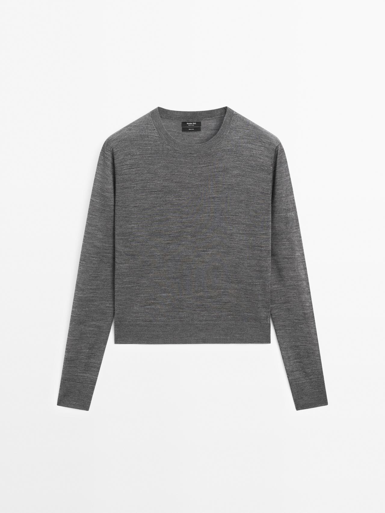 Massimo Dutti - Dame - Striktrøje I Uldblanding Med Rund Hals - Grå - Xs