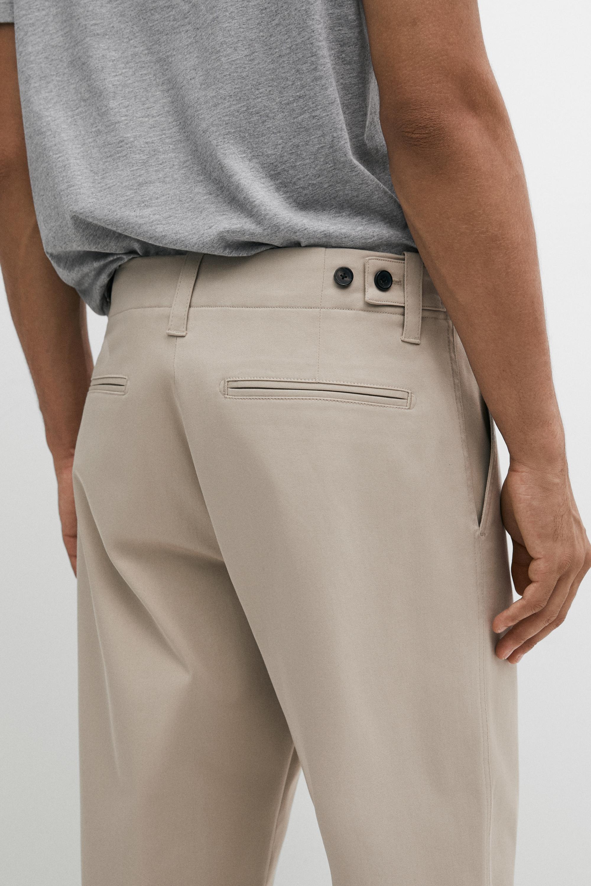 Cotton blend pants with waist detail — BEIGE