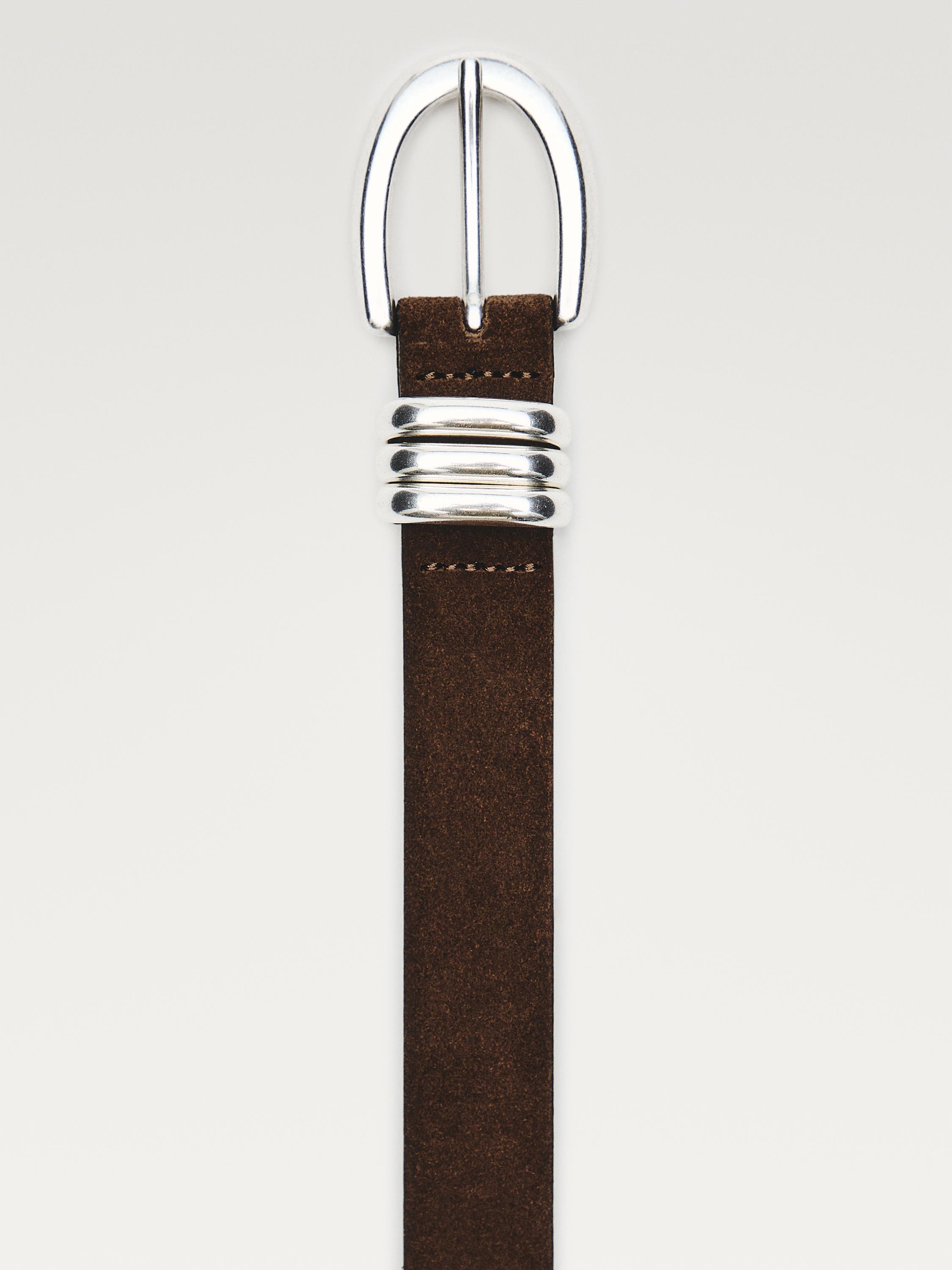 Split suede leather belt with metal detail — MOLE BROWN