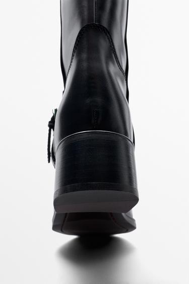 Flat leather boots with side buckle — BLACK 7