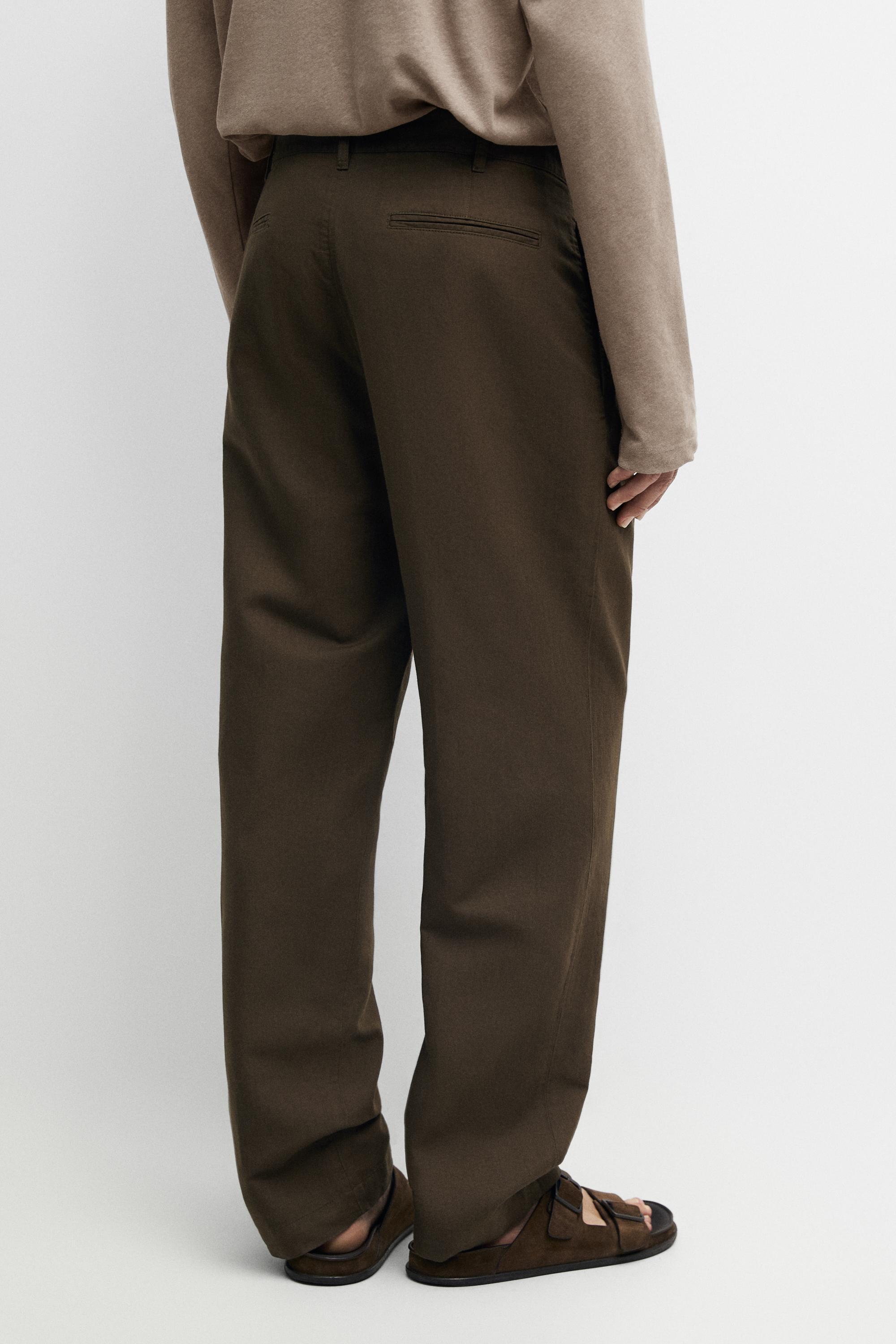 Linen-cotton straight-leg pants — DARK GREEN