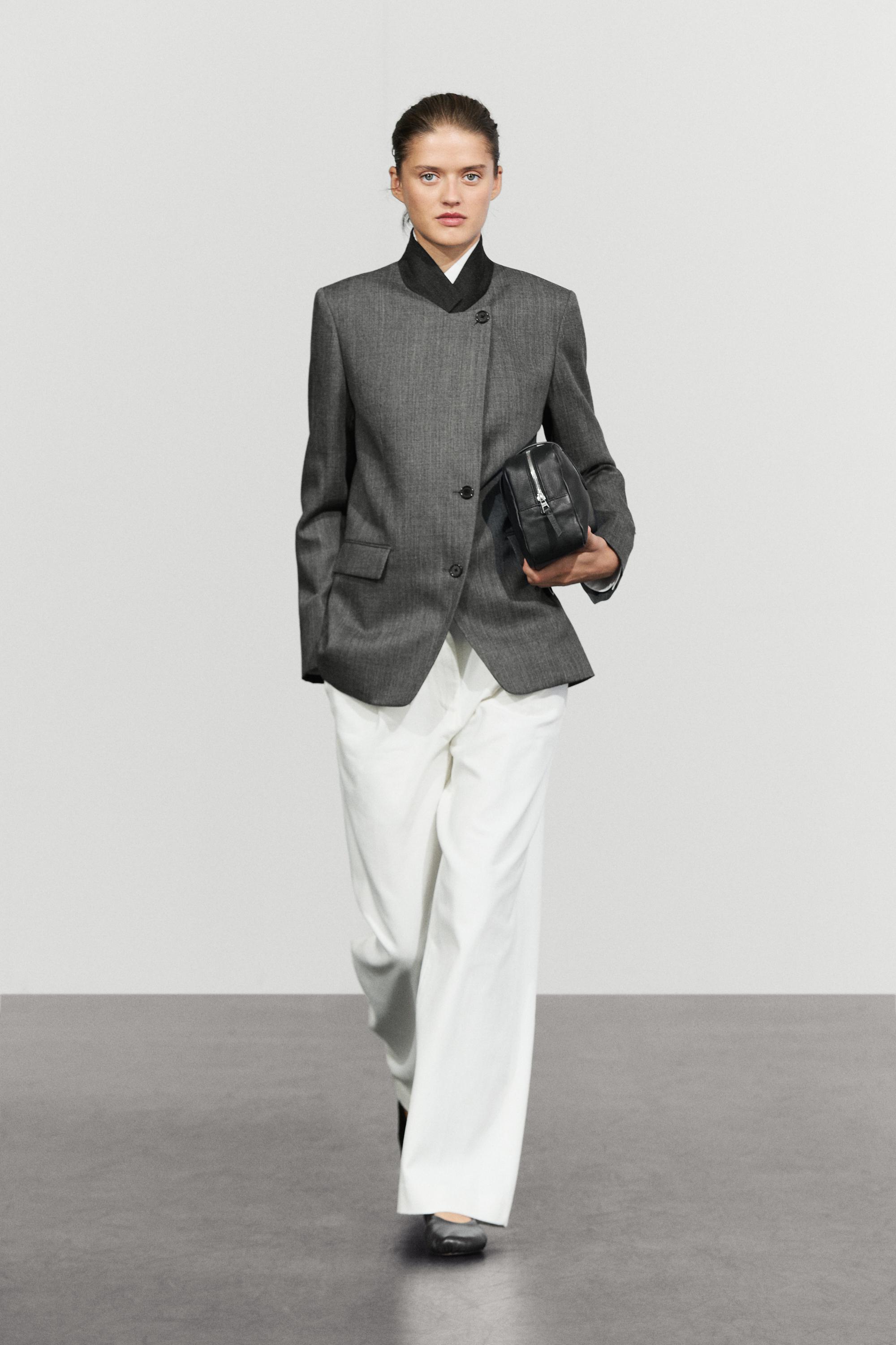 Blazer 100% Lana Con Collo Alto A Contrasto - Grigio - 38 (It 42) - Massimo Dutti - Female