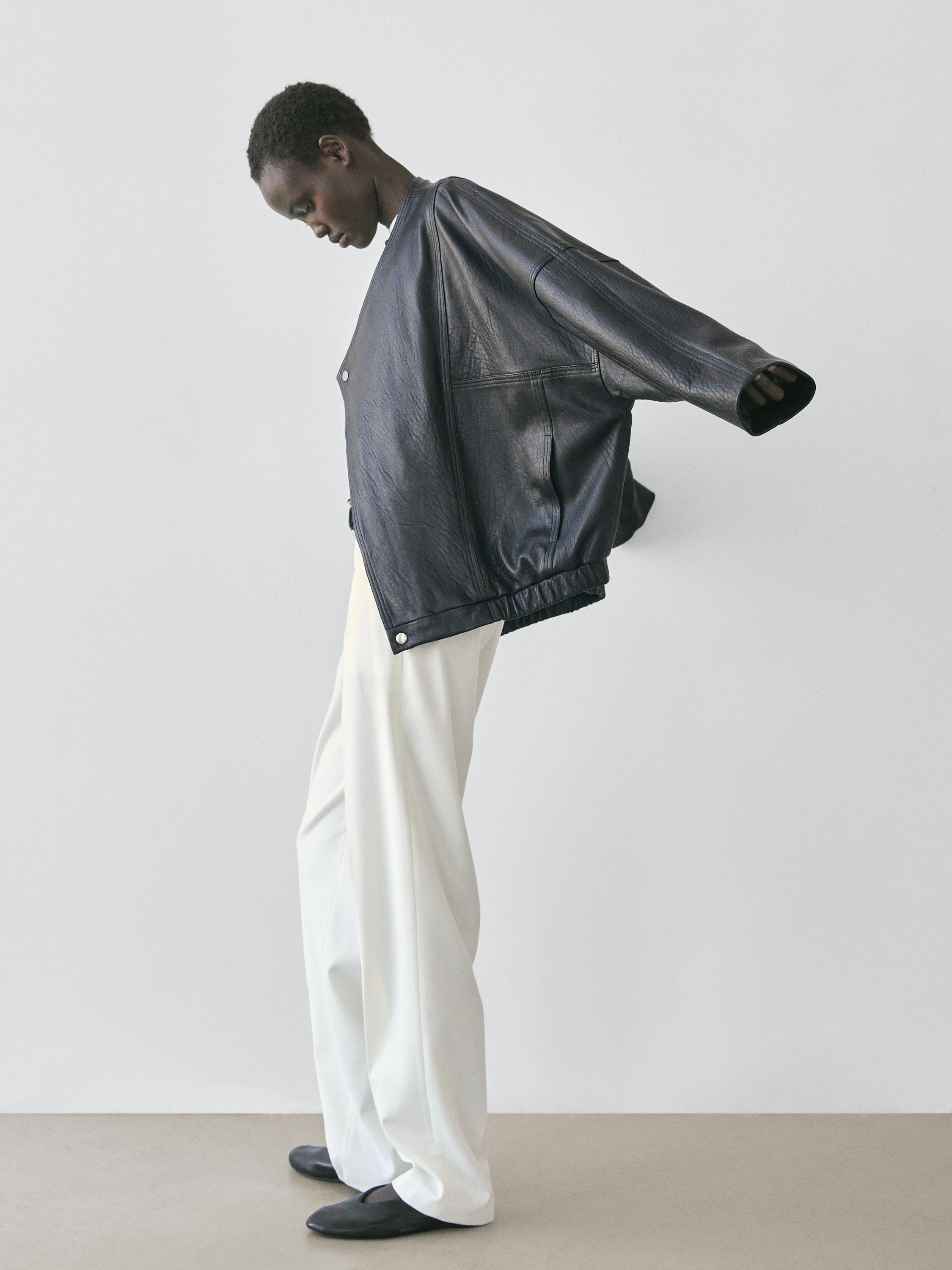 Leather bomber jacket