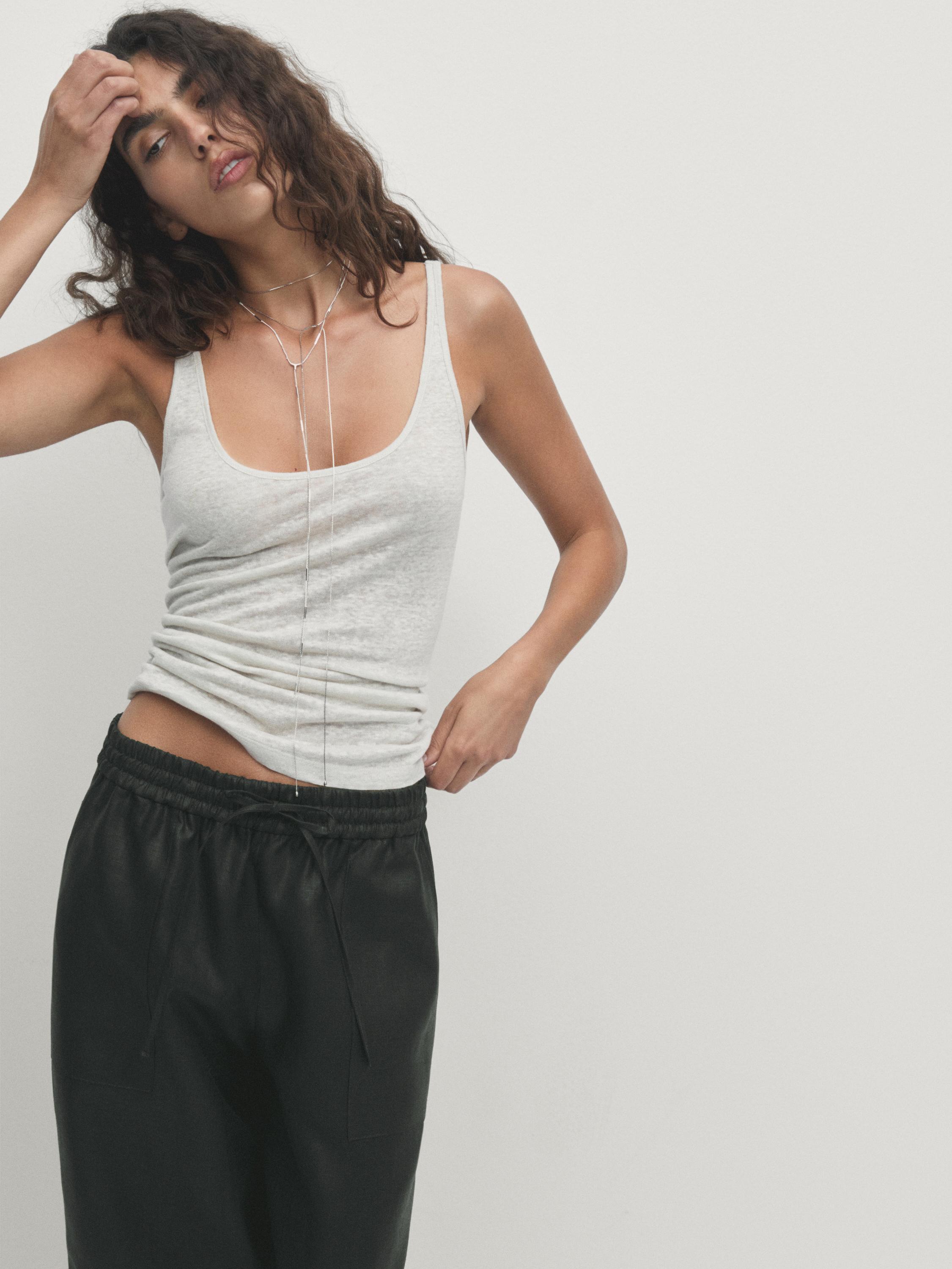 Pantalon de jogging large enduit en lin