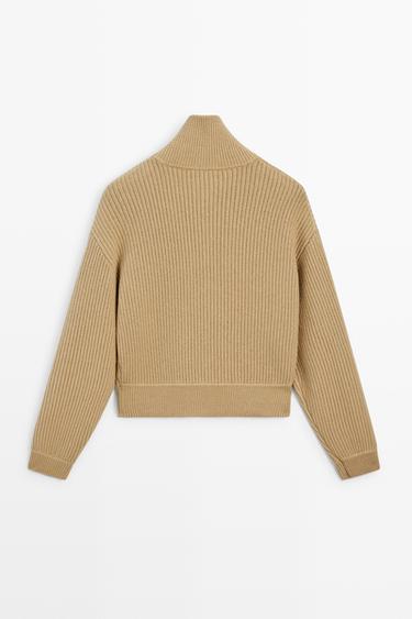 Zip-up knit cardigan with cotton — CAMEL 6