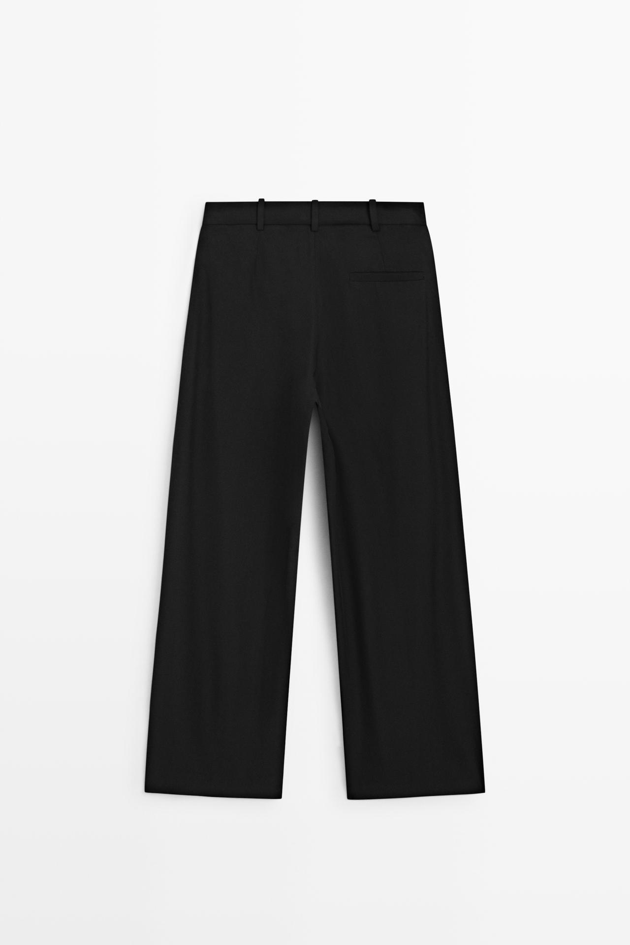 Flowing pleated pants with button detail — BLACK
