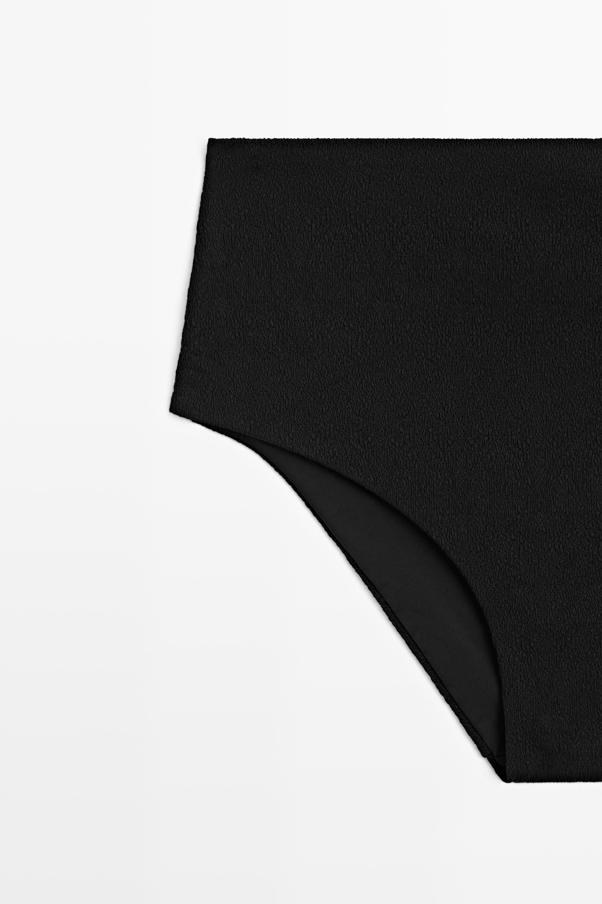Textured high-waist bikini briefs — BLACK