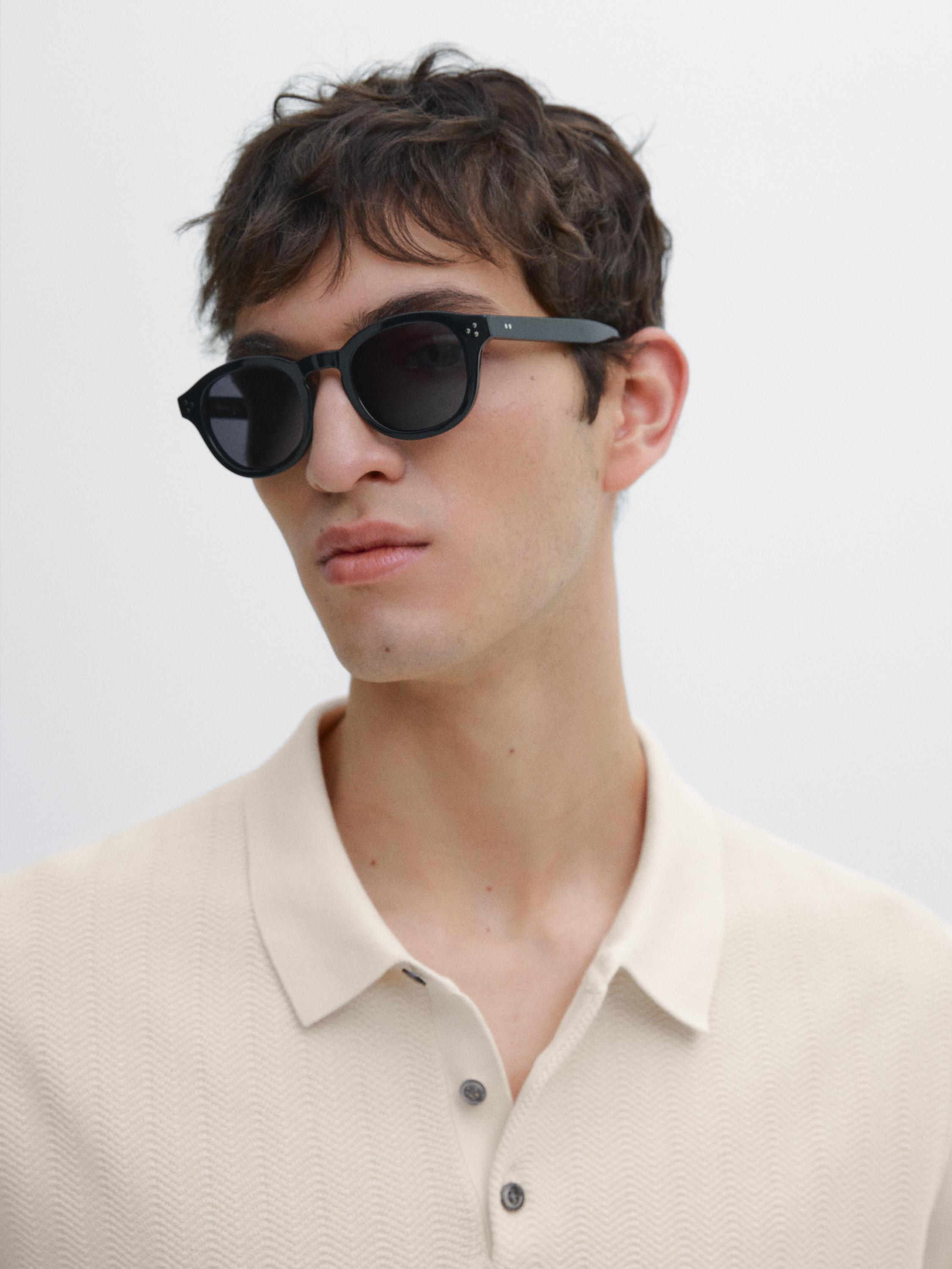 Cotton herringbone knit polo sweater