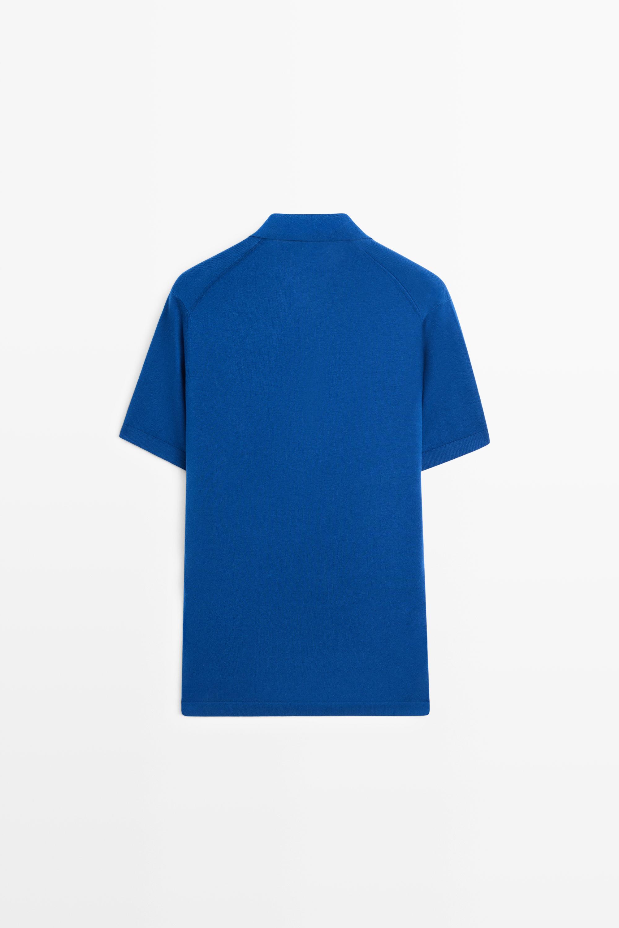 Cotton and linen knit polo sweater — Blue