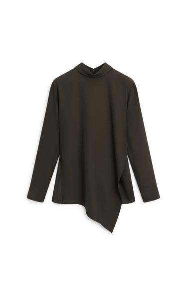 Flowing high neck asymmetric blouse - LIMITED EDITION — Greyish green 5