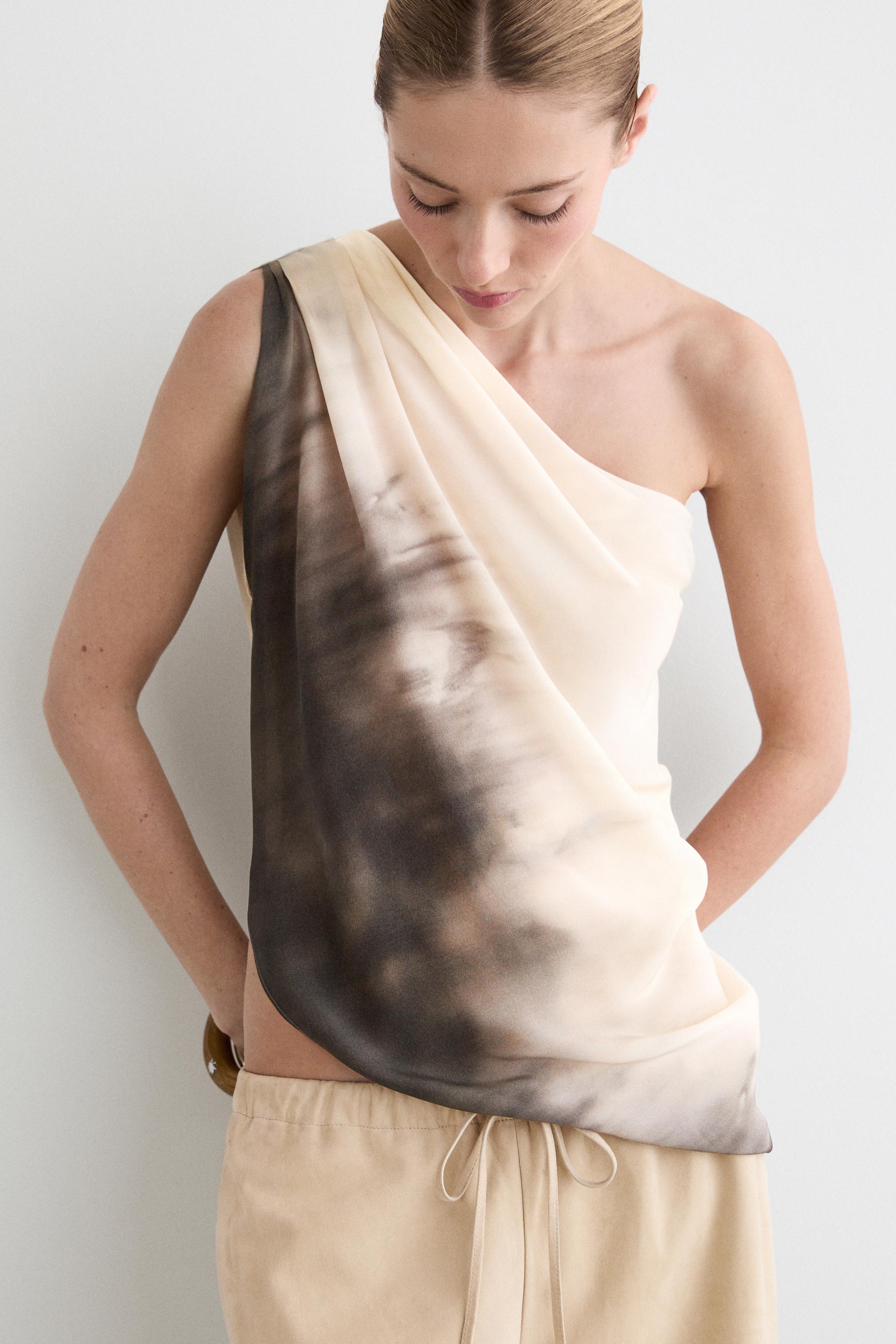 Asymmetric draped top — GREY BLUE