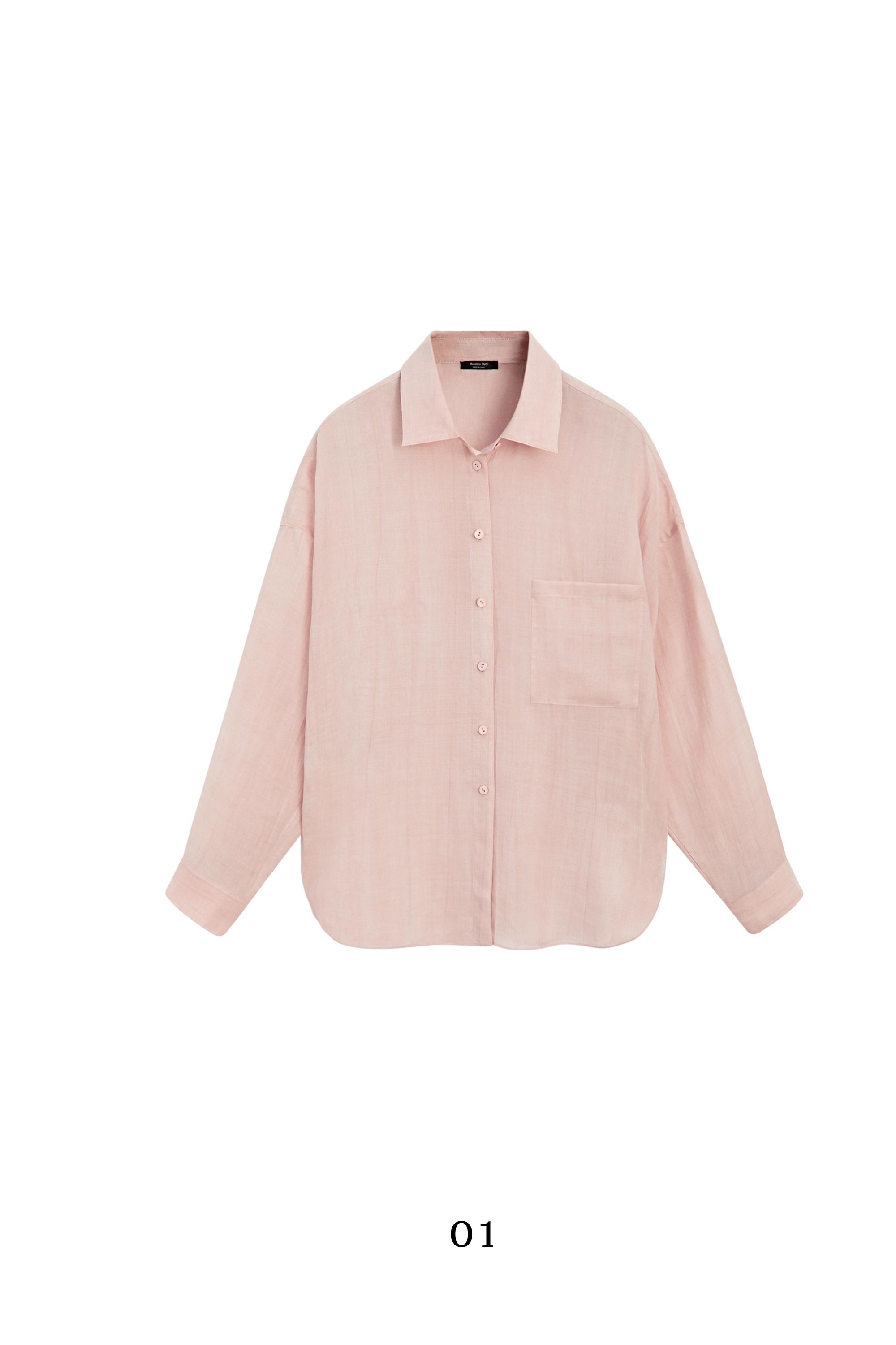 Flowing ramie pocket shirt — PALE PINK