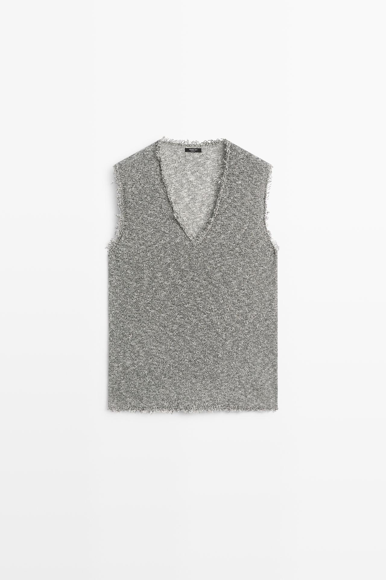 V-neck mottled top co-ord — GREY MARL