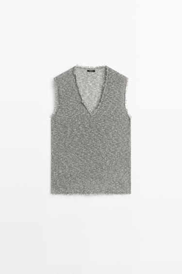 V-neck mottled top co-ord — GREY MARL 2