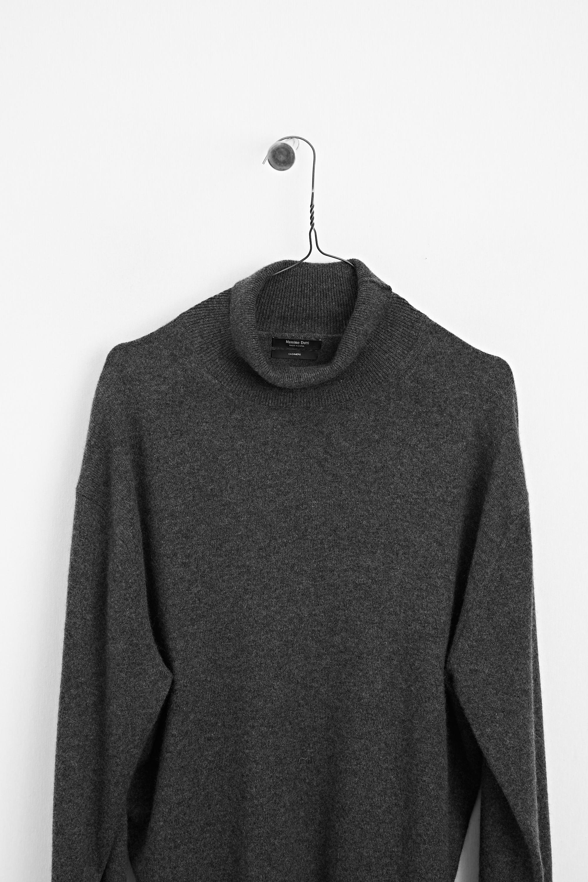 100% cashmere high neck knit sweater - ANTHRACITE GREY
