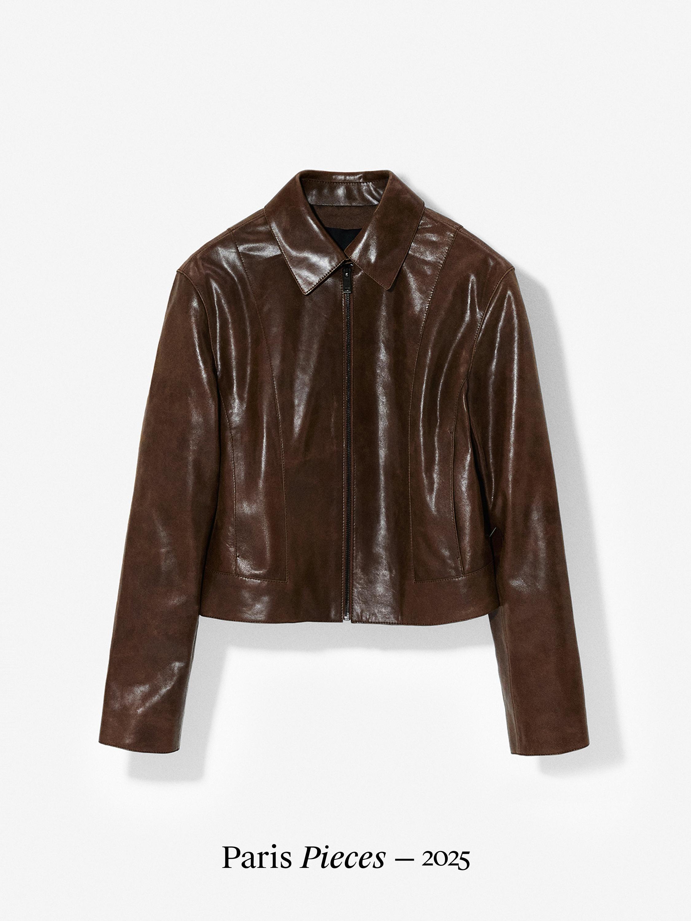 Short nappa leather jacket