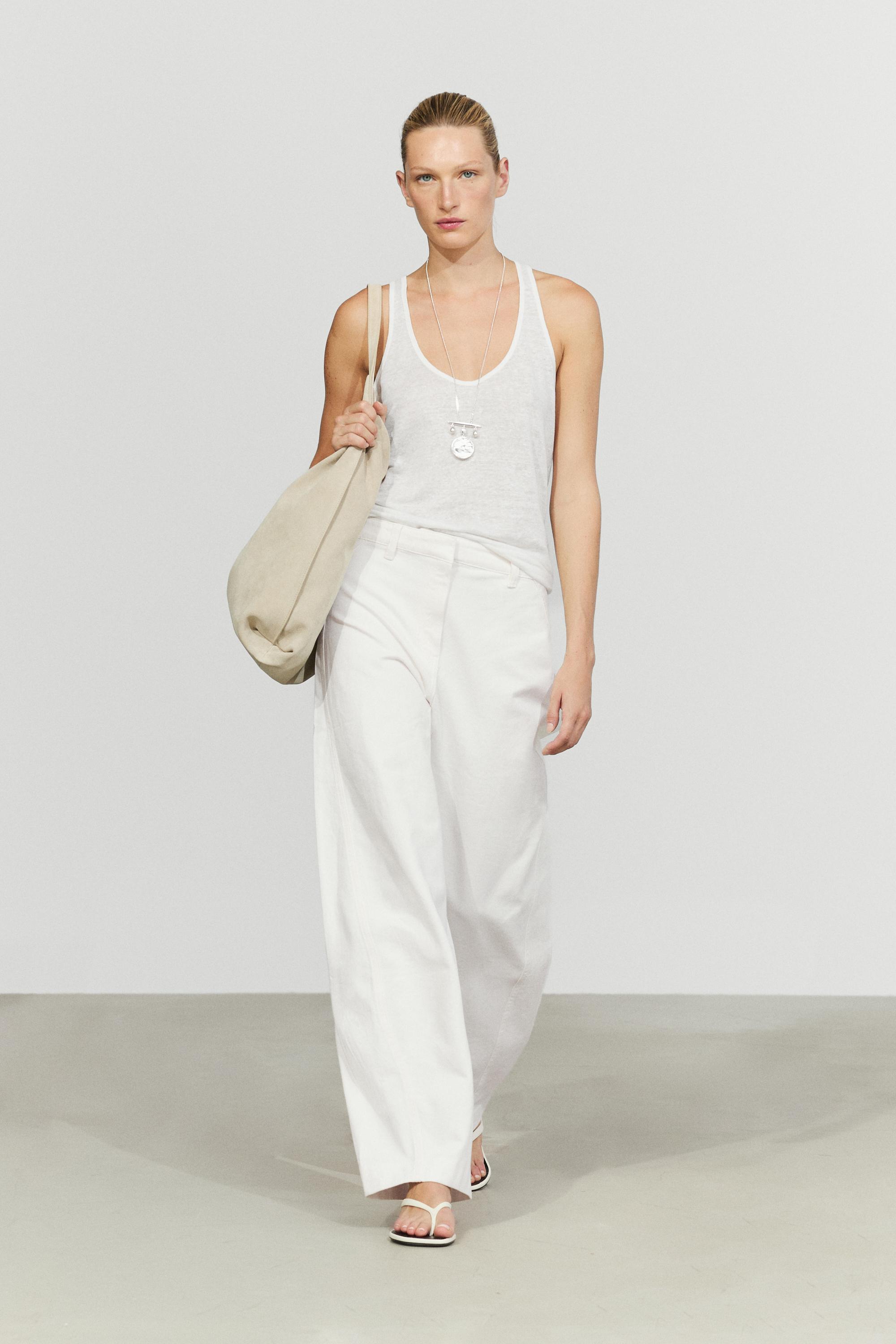 100% cotton barrel-fit pants — Off white
