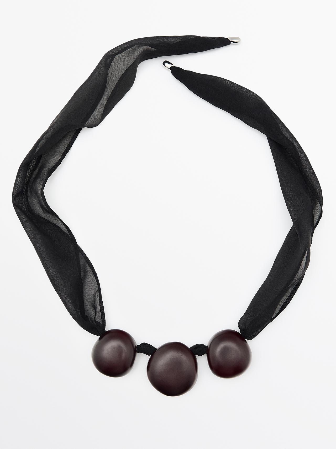 Massimo Dutti - Dames - Stoffen Hanger Met Houten Kralen - Zwart - 01