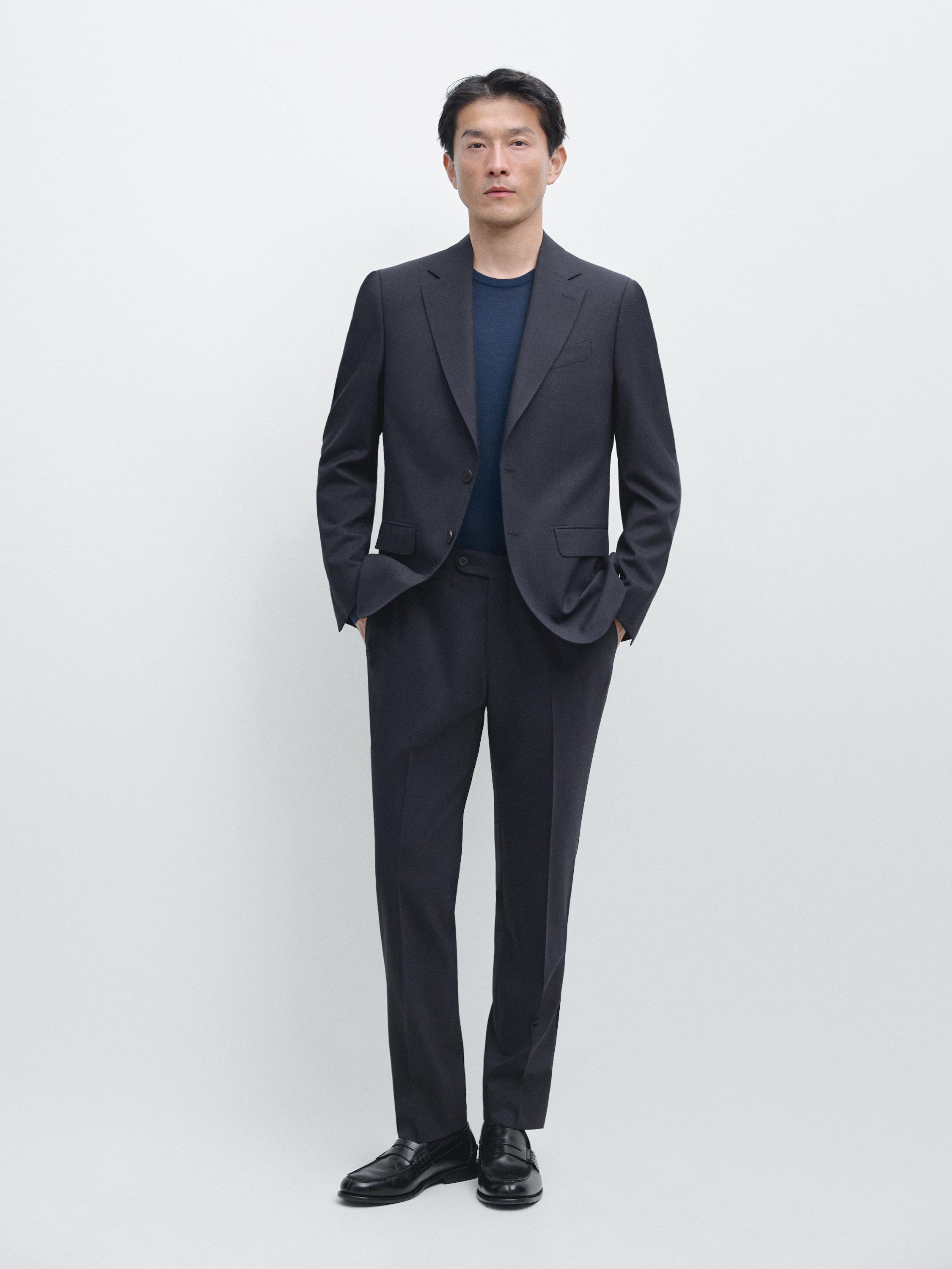 Cool wool blend suit trousers — NAVY BLUE