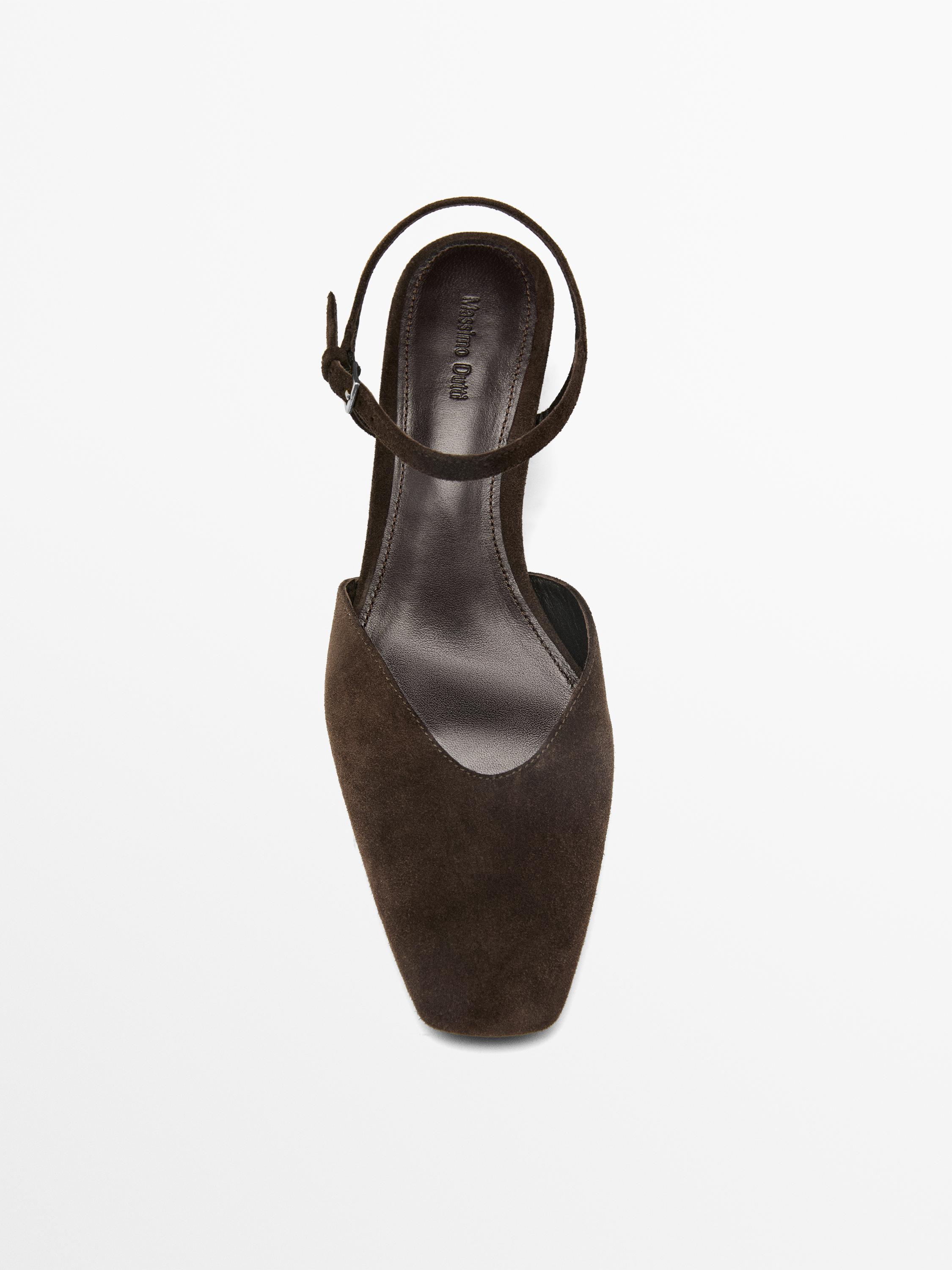 Split leather heeled shoes — BROWN