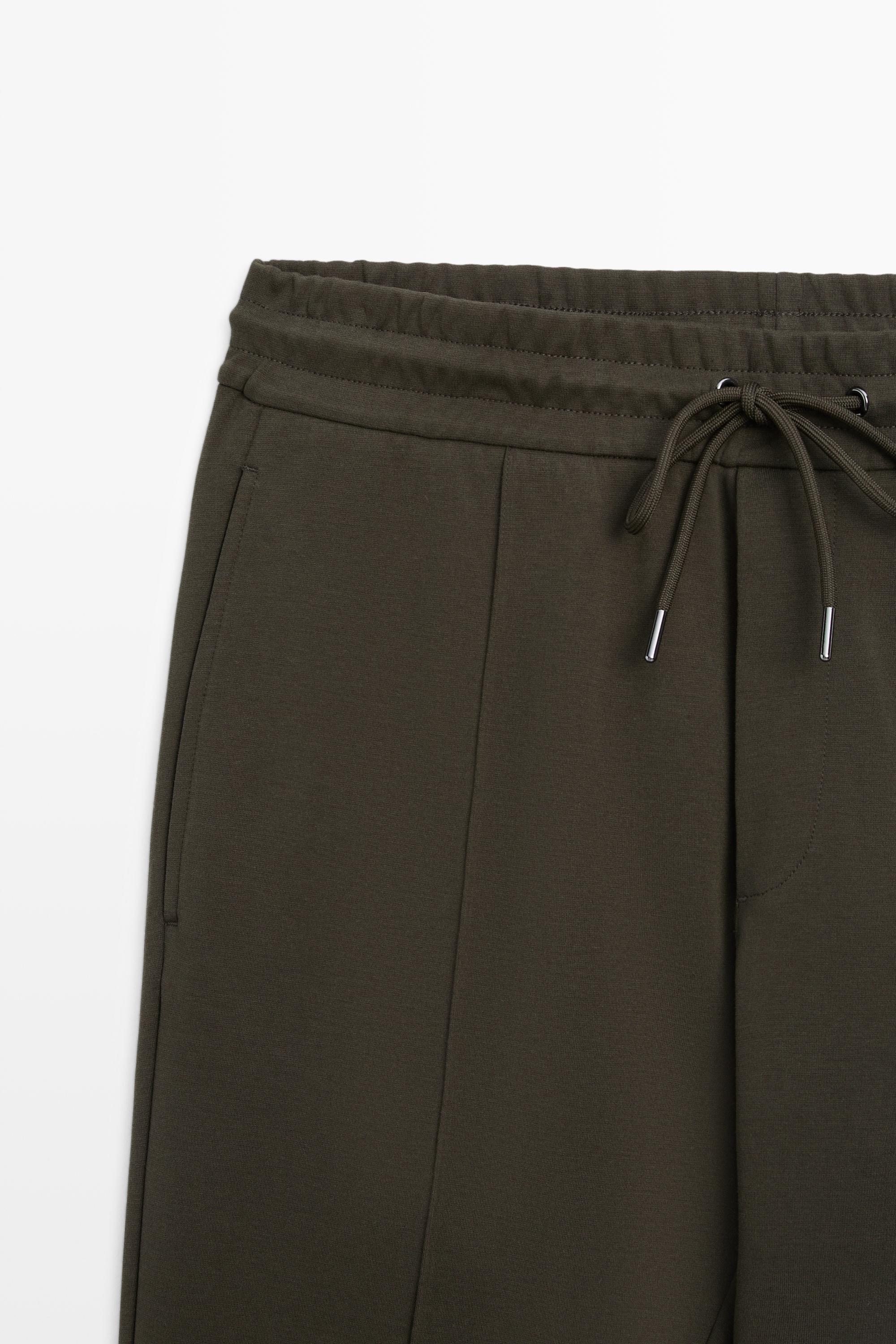 Cotton blend jogger fit trousers — DARK KHAKI