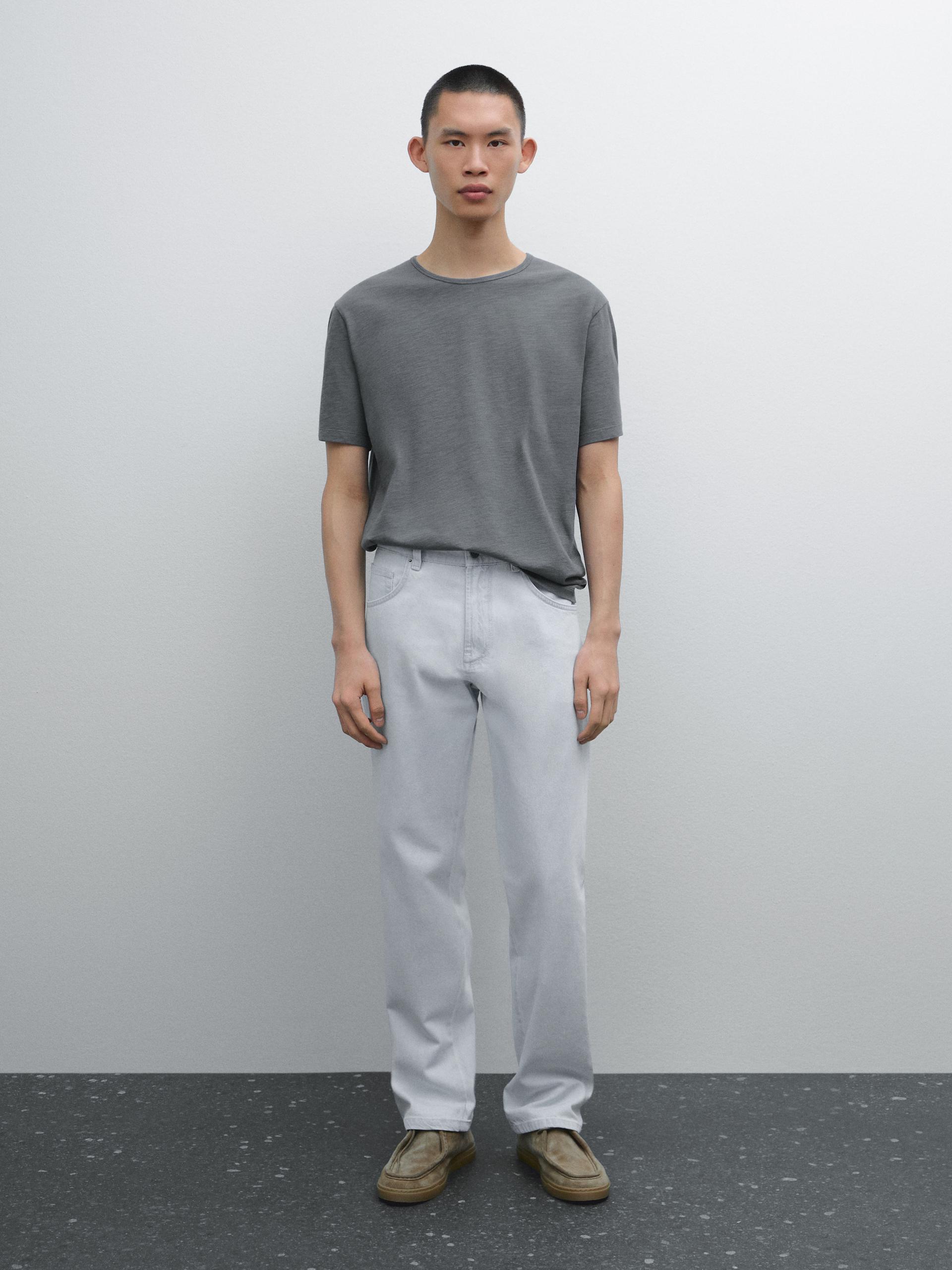 T-Shirt Tissu Fantaisie 100 % Coton - Acier - L - Massimo Dutti - Homme