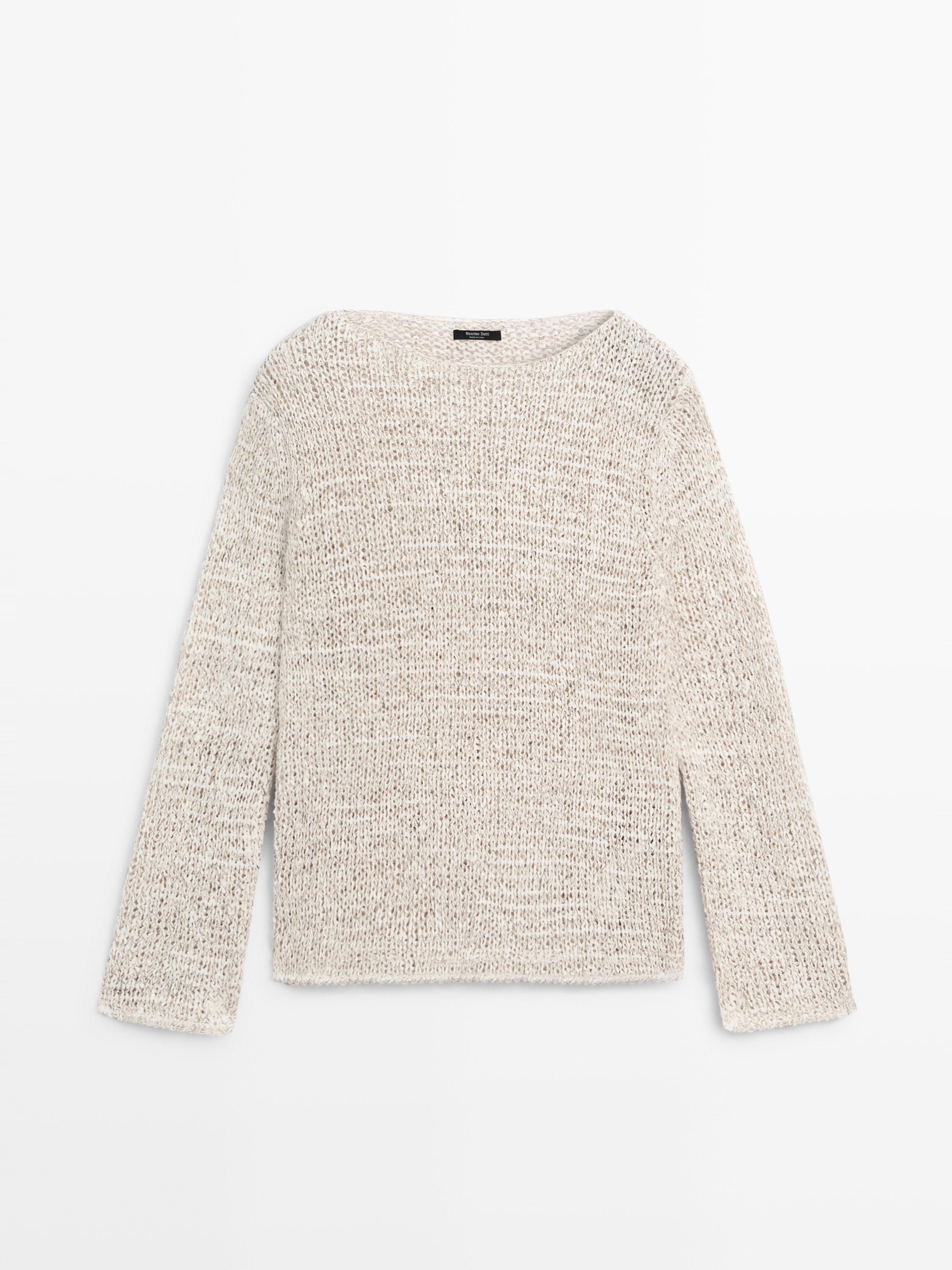 Boat neck knit sweater — BEIGE