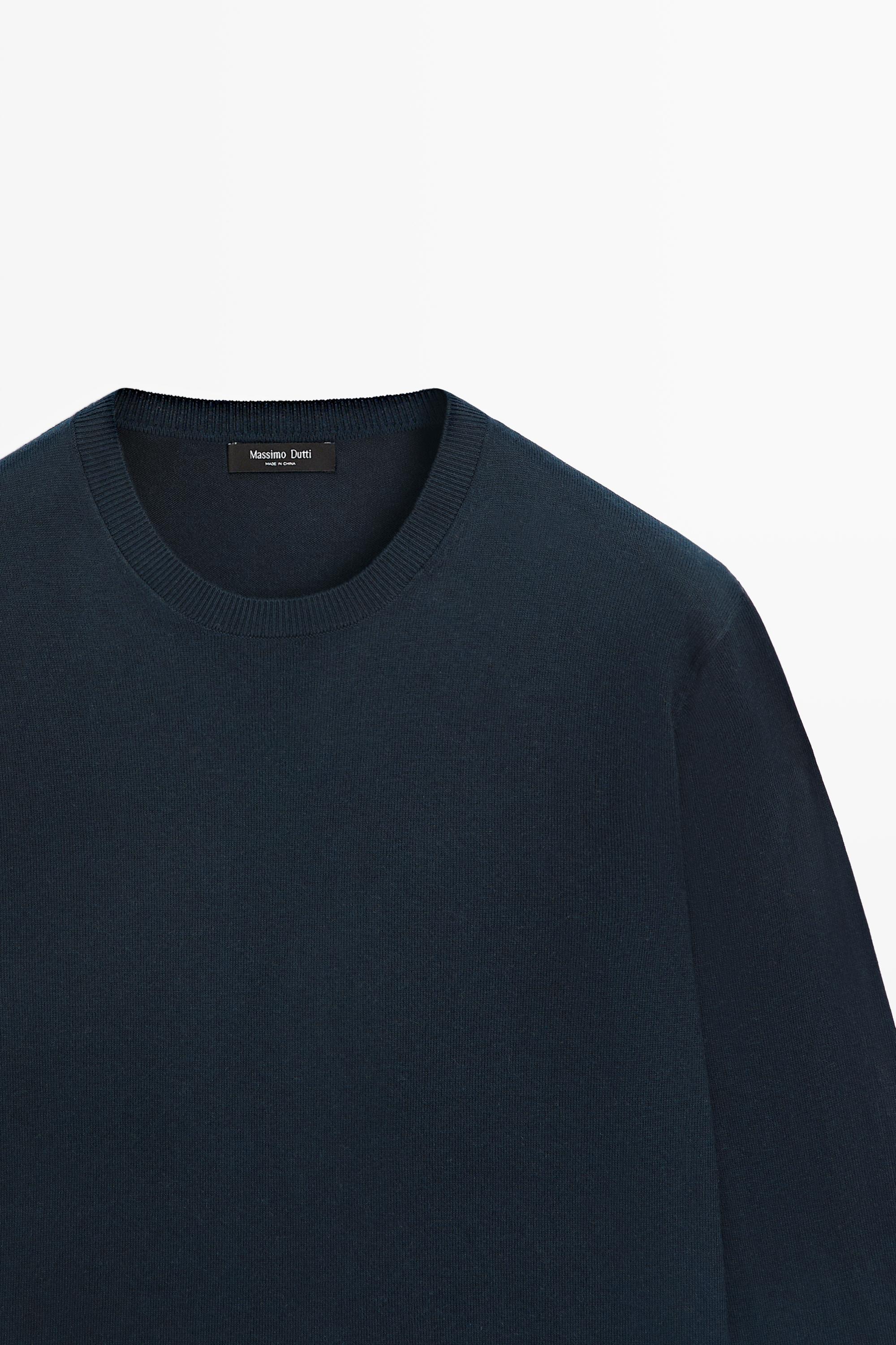 Cotton blend knit sweater — NAVY BLUE