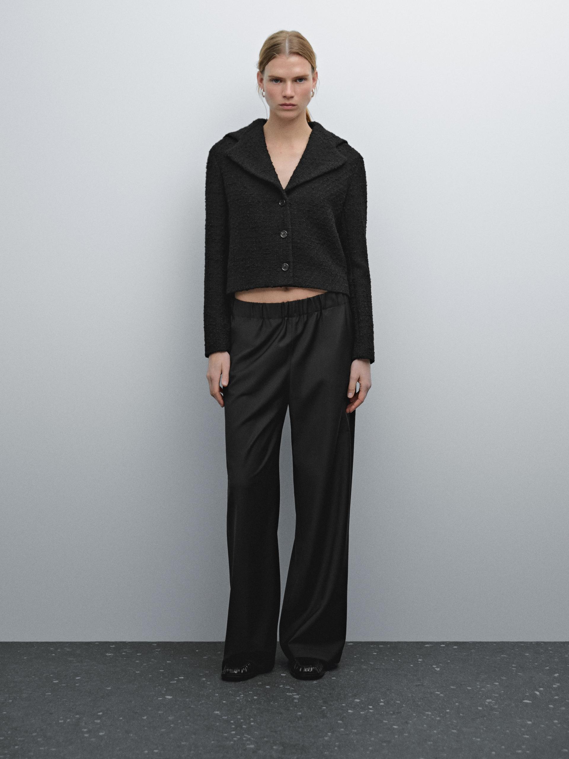 Veste Courte À Col Marin En Laine Mélangée - Noir - 36 - Massimo Dutti - Femme