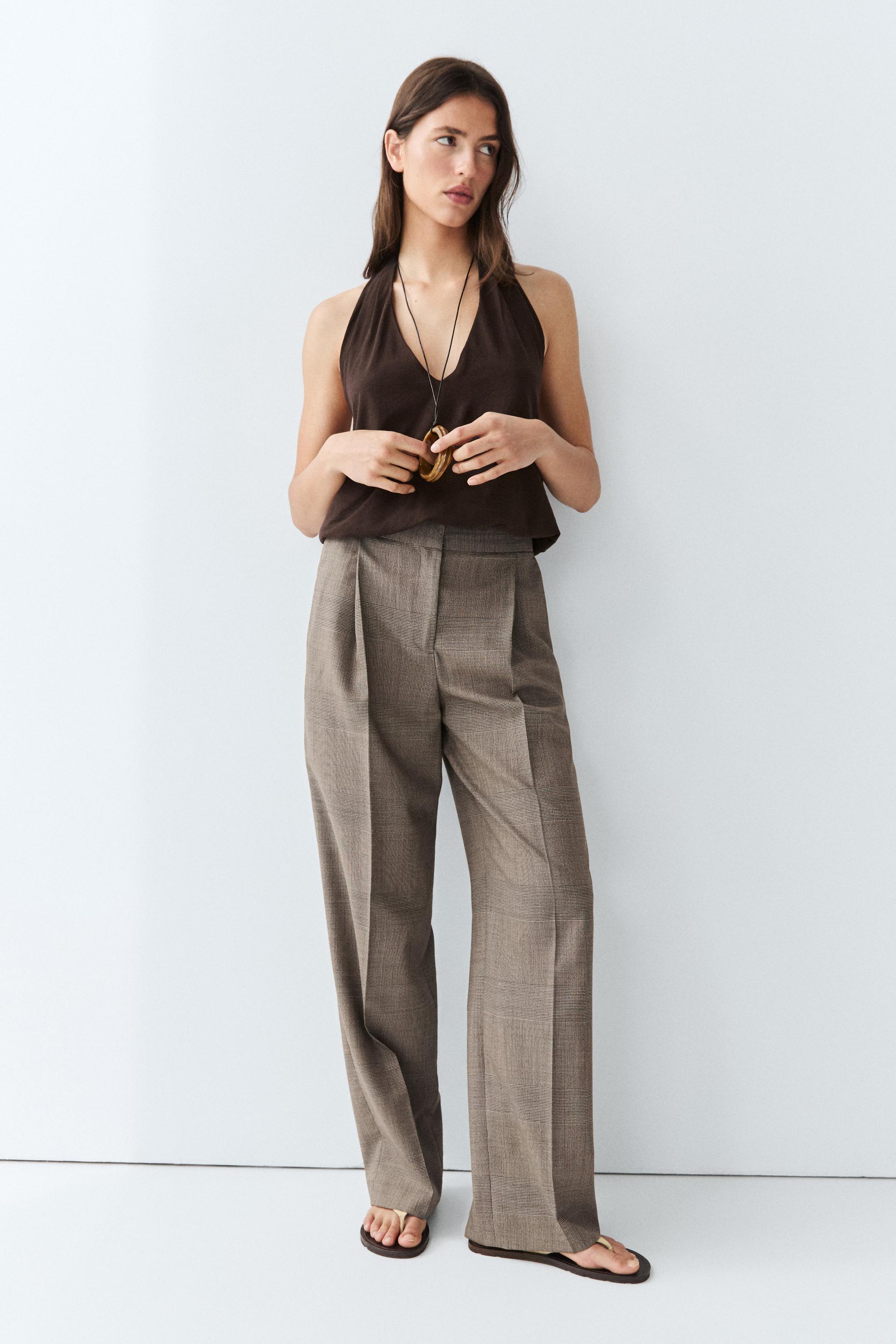 Check wool suit trousers — BEIGE