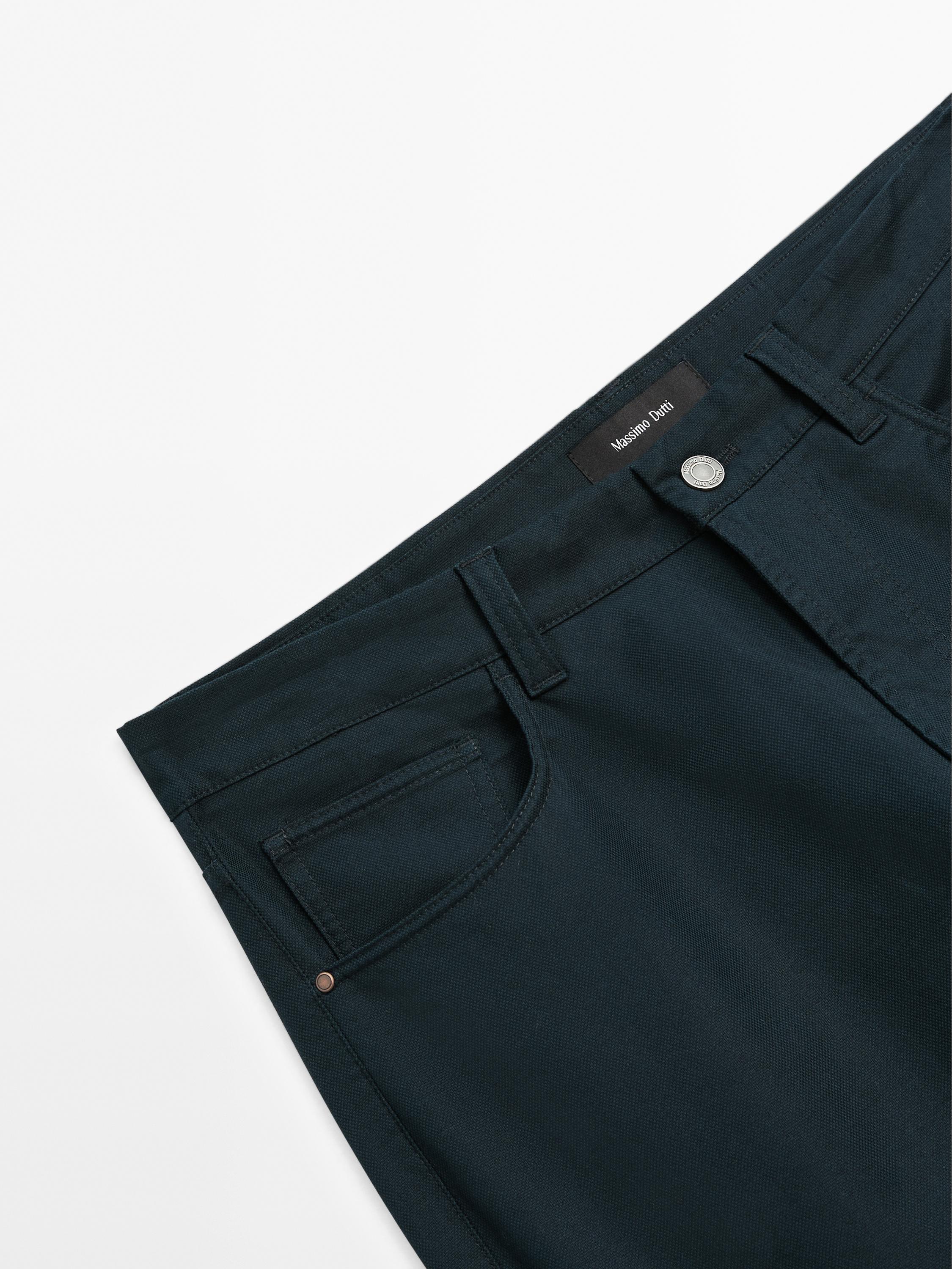 Lightweight tapered fit denim-effect trousers