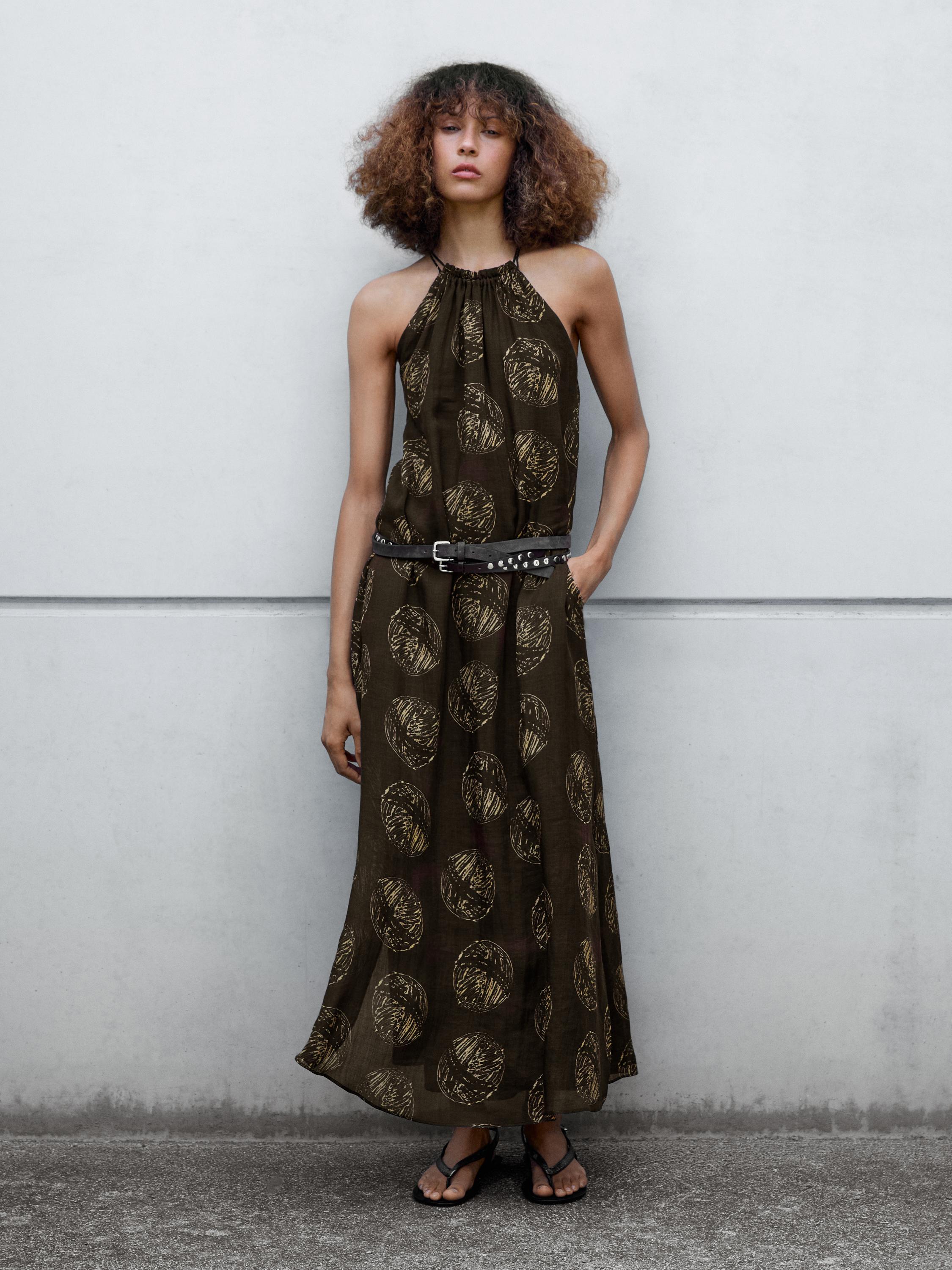 ★ Massimo Dutti★ Rami Blend Long Print One Piece 06604808 Ramie blend long print dress · Brown · Caps And Hats