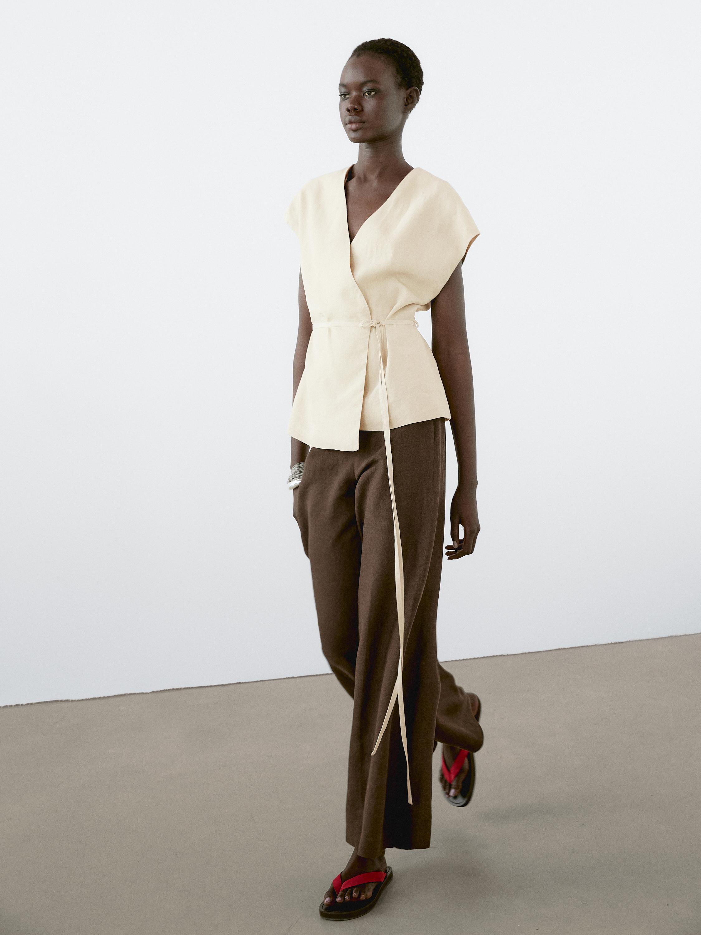 Veste sans manches cache-cœur 100 % lin