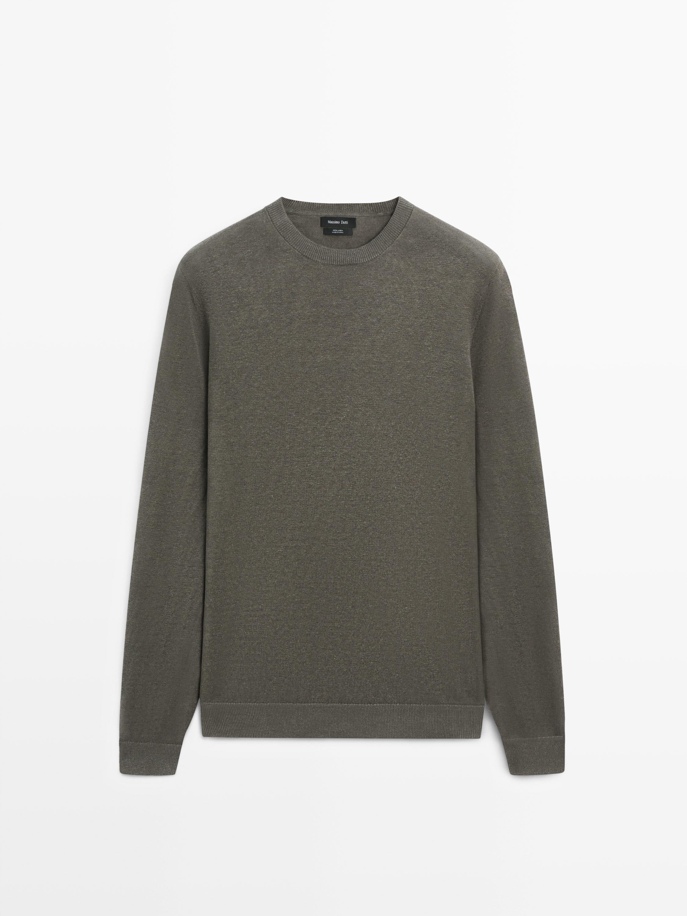 100% linen knit crew neck sweater — Powder